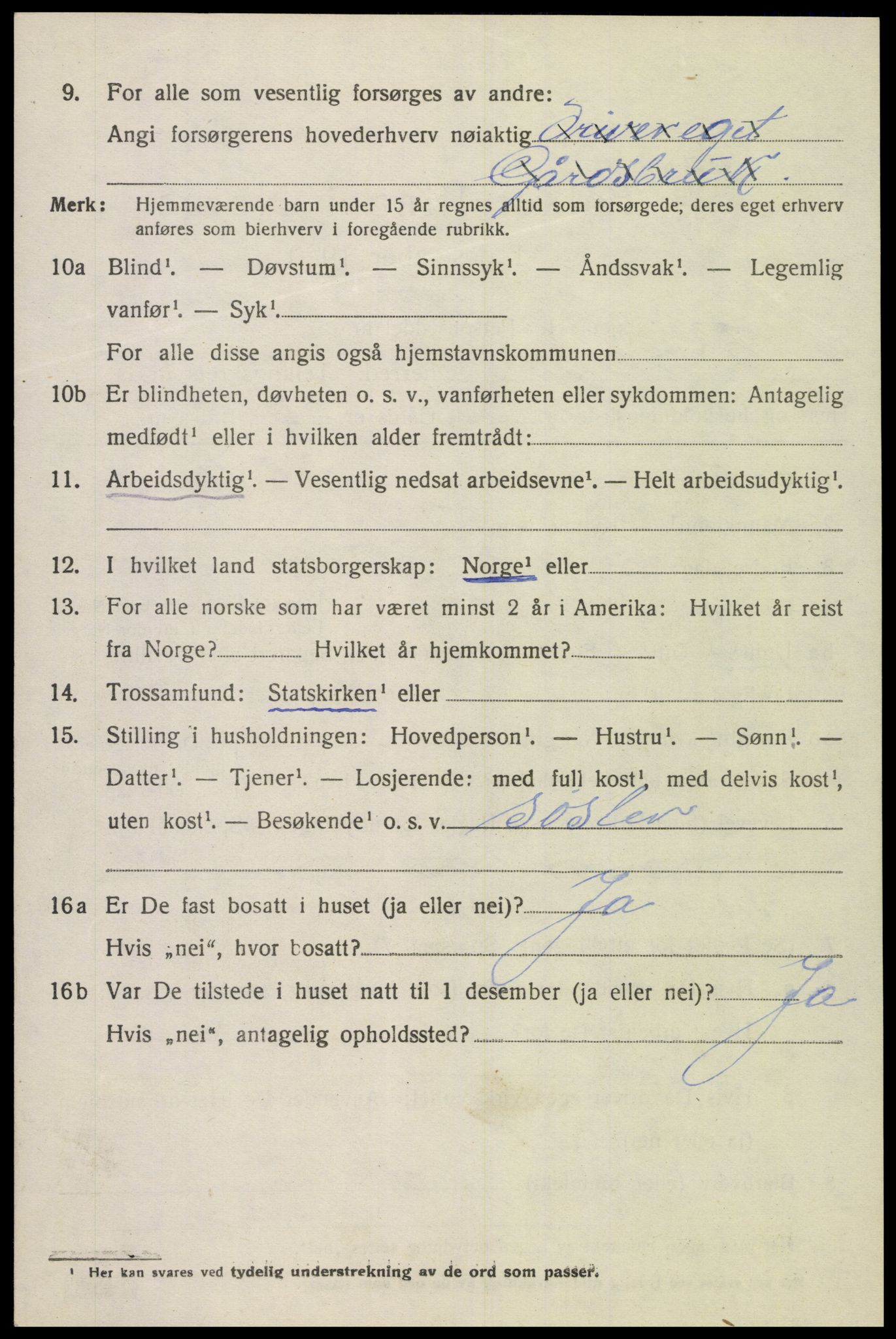 SAK, 1920 census for Bjelland, 1920, p. 952