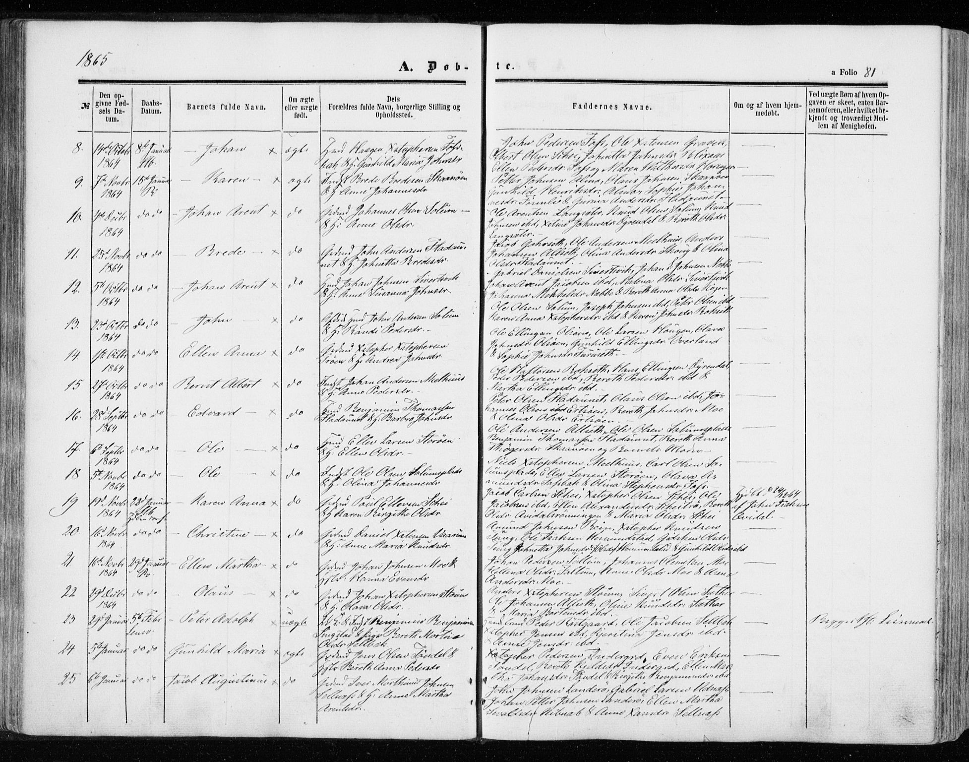 Ministerialprotokoller, klokkerbøker og fødselsregistre - Sør-Trøndelag, SAT/A-1456/646/L0612: Parish register (official) no. 646A10, 1858-1869, p. 81