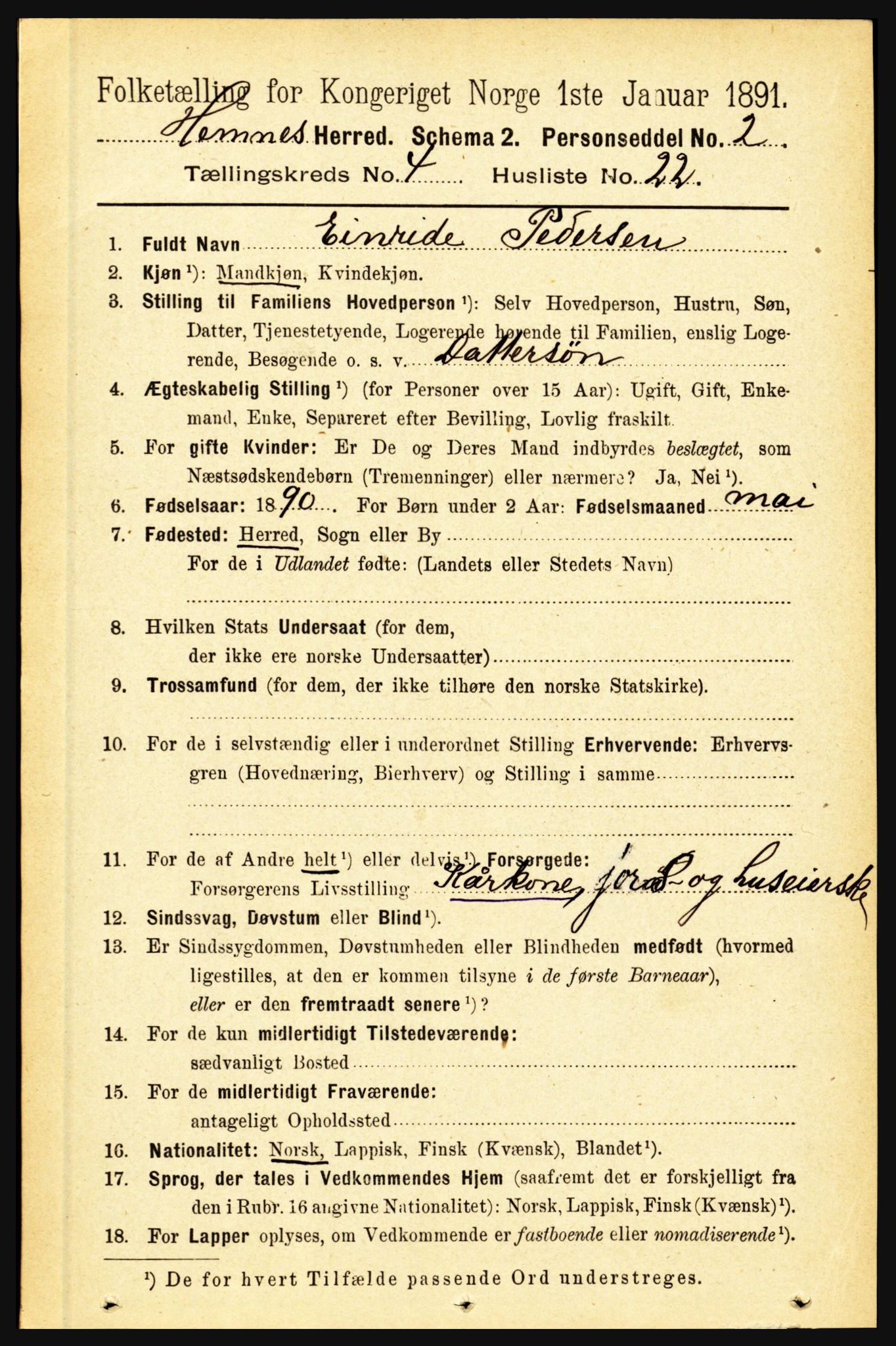 RA, 1891 census for 1832 Hemnes, 1891, p. 2389