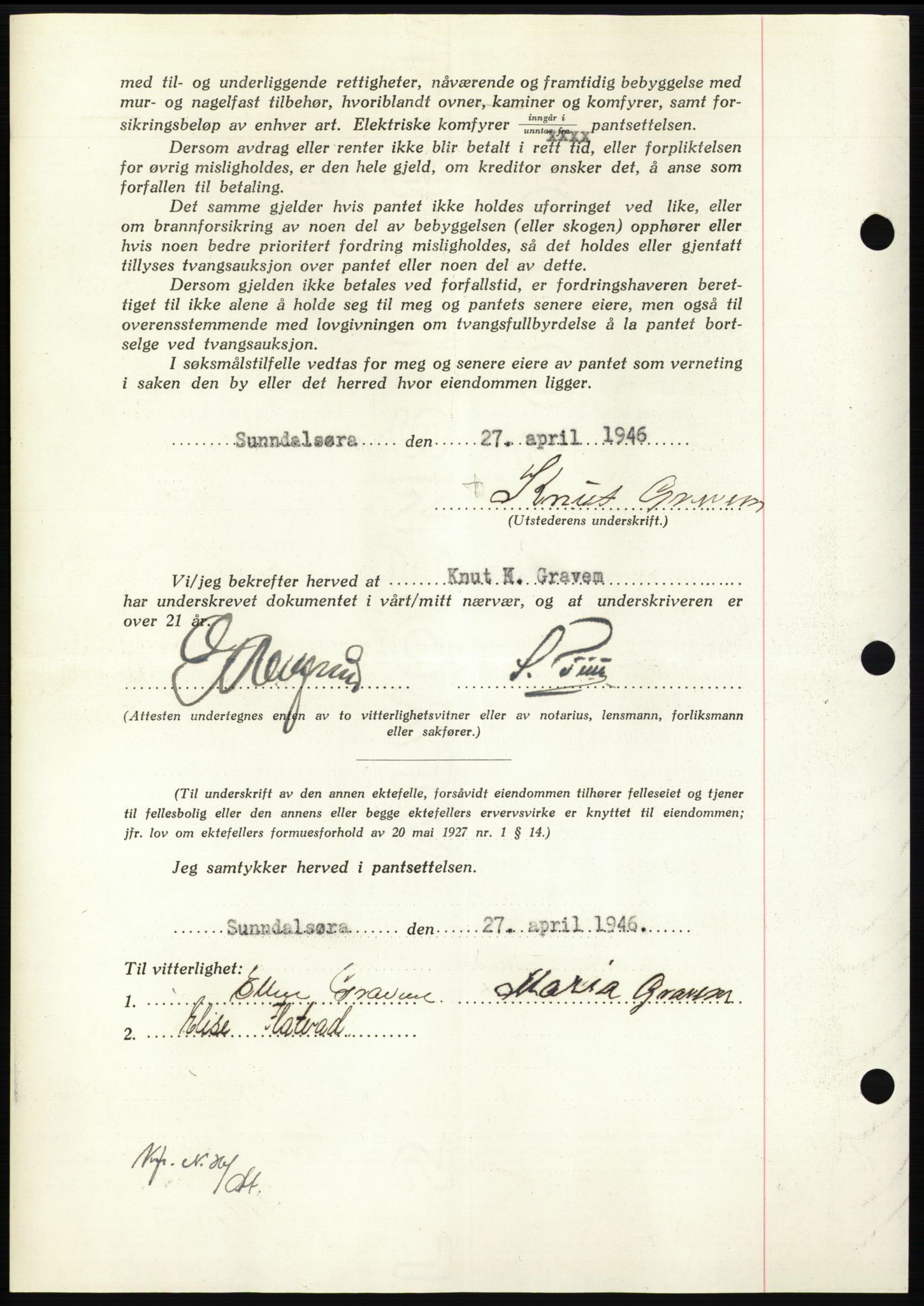 Nordmøre sorenskriveri, AV/SAT-A-4132/1/2/2Ca: Mortgage book no. B94, 1946-1946, Diary no: : 1020/1946