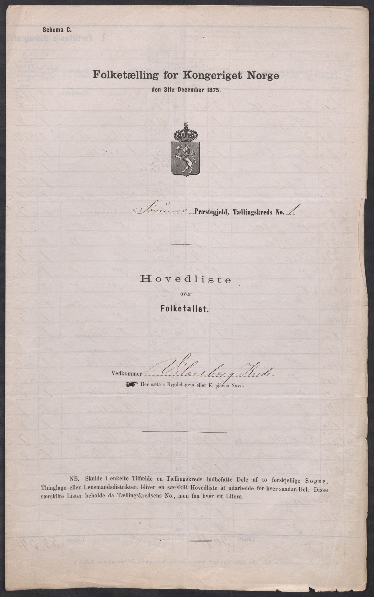 RA, 1875 census for 0226P Sørum, 1875, p. 1