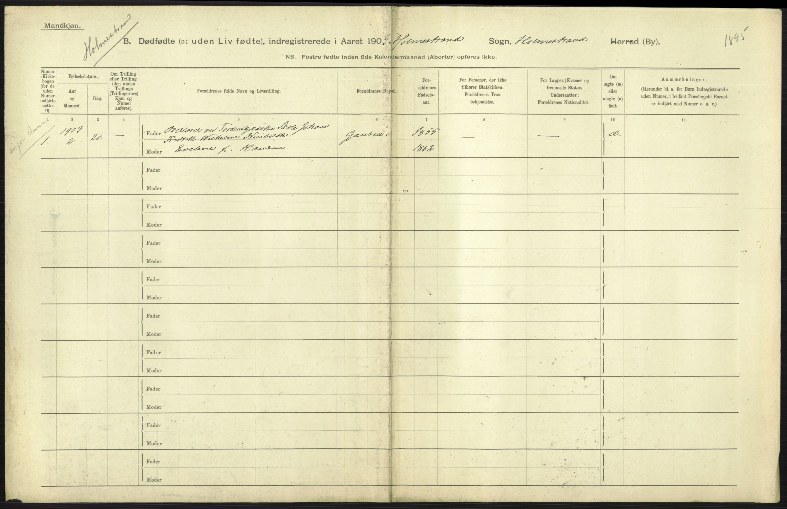 Statistisk sentralbyrå, Sosiodemografiske emner, Befolkning, AV/RA-S-2228/D/Df/Dfa/Dfaa/L0026: Smålenenes - Finnmarkens amt: Dødfødte. Byer., 1903, p. 143