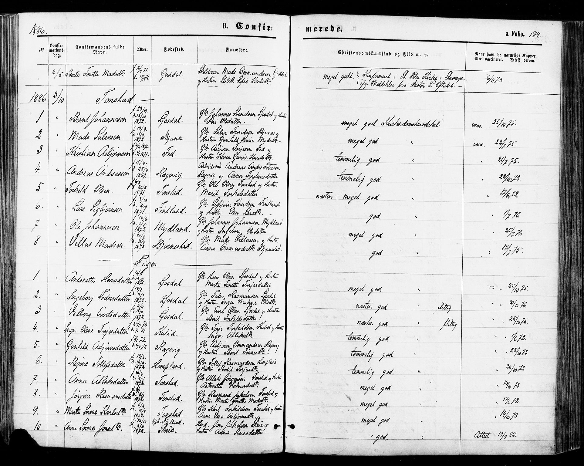 Sirdal sokneprestkontor, AV/SAK-1111-0036/F/Fa/Fab/L0003: Parish register (official) no. A 3, 1874-1886, p. 184