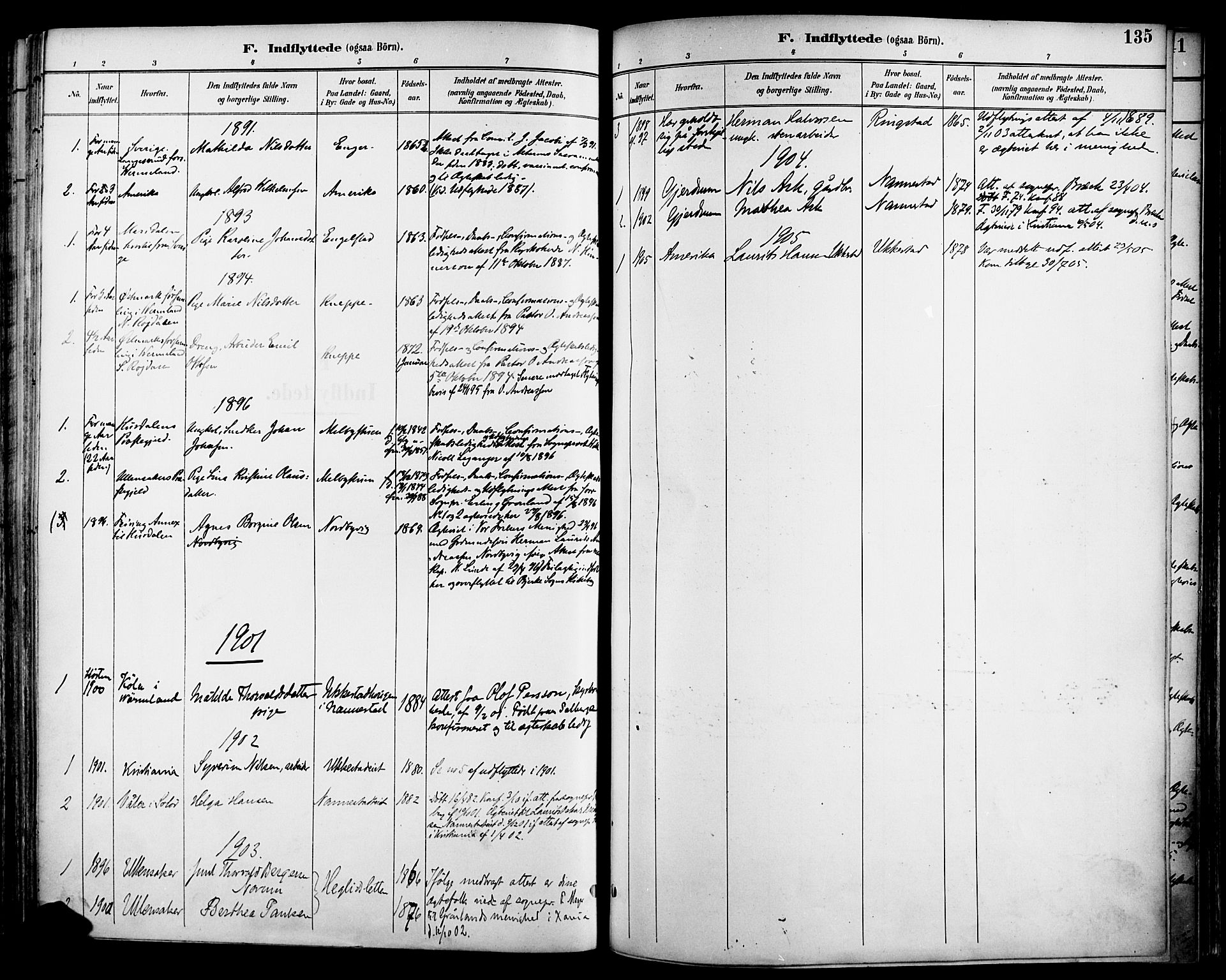 Nannestad prestekontor Kirkebøker, AV/SAO-A-10414a/F/Fa/L0015: Parish register (official) no. I 15, 1891-1905, p. 135