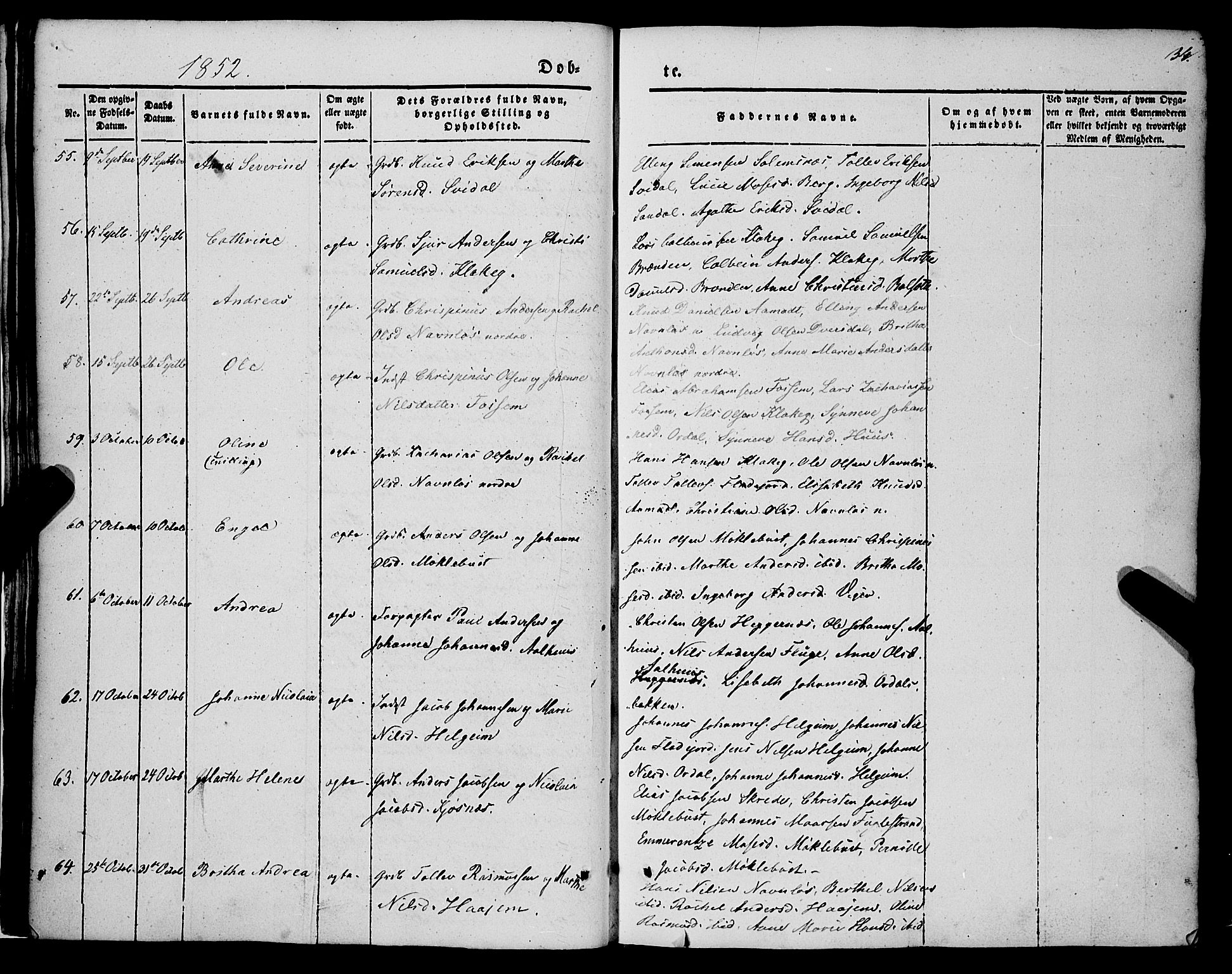 Jølster sokneprestembete, AV/SAB-A-80701/H/Haa/Haaa/L0010: Parish register (official) no. A 10, 1847-1865, p. 34