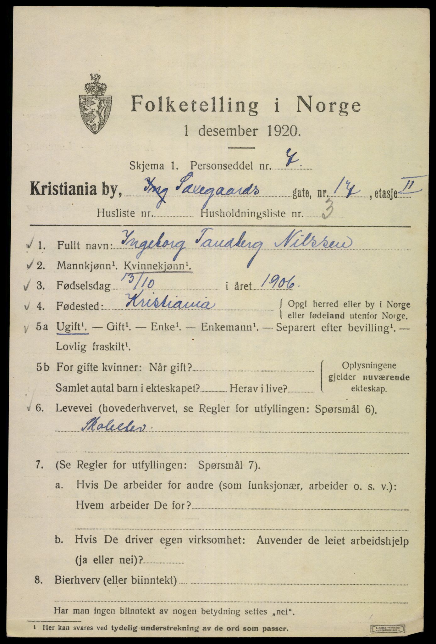 SAO, 1920 census for Kristiania, 1920, p. 486821