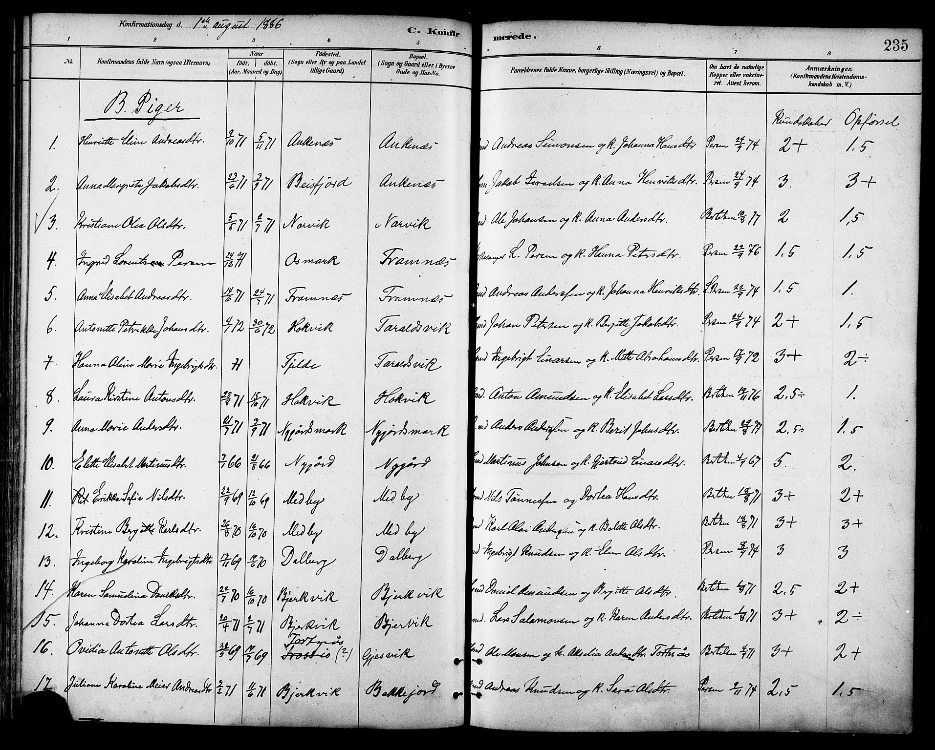 Ministerialprotokoller, klokkerbøker og fødselsregistre - Nordland, AV/SAT-A-1459/866/L0938: Parish register (official) no. 866A01, 1879-1893, p. 235