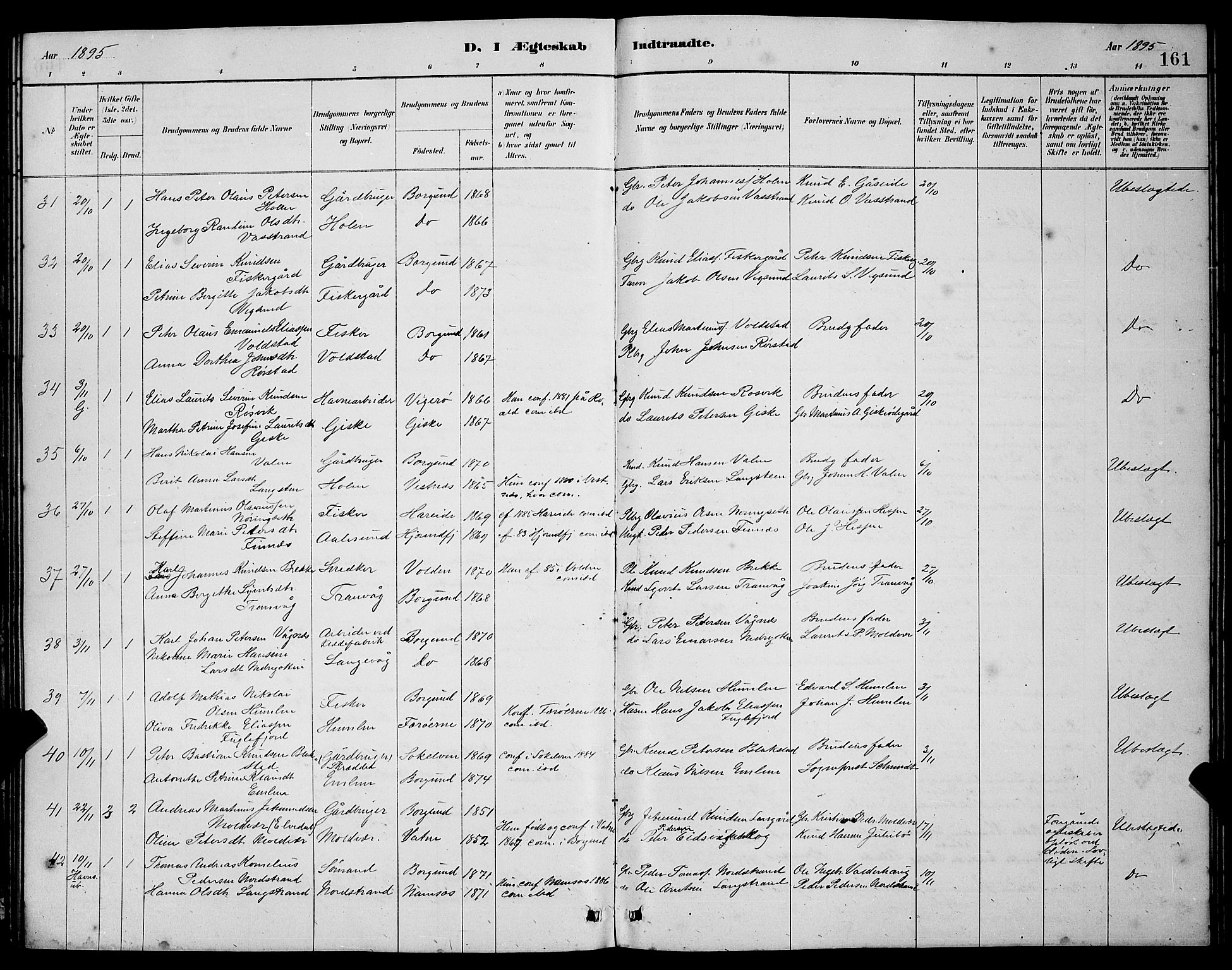 Ministerialprotokoller, klokkerbøker og fødselsregistre - Møre og Romsdal, AV/SAT-A-1454/528/L0430: Parish register (copy) no. 528C11, 1884-1899, p. 161