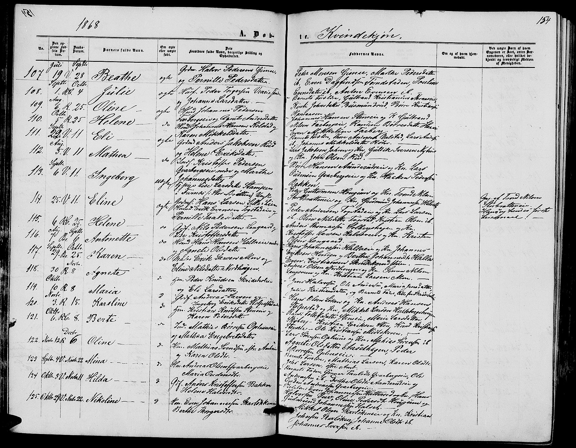 Ringsaker prestekontor, AV/SAH-PREST-014/L/La/L0007: Parish register (copy) no. 7, 1861-1869, p. 154