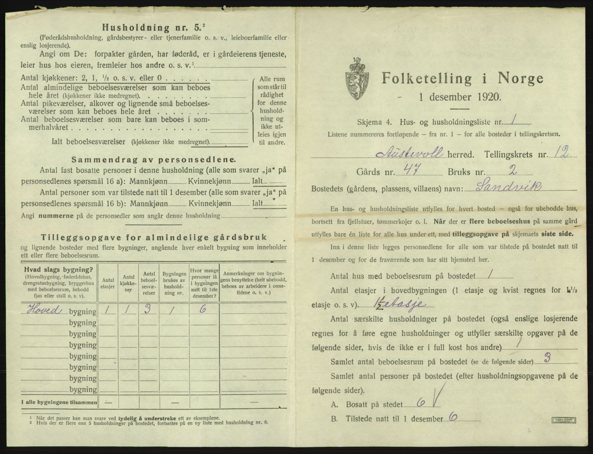 SAB, 1920 census for Austevoll, 1920, p. 882