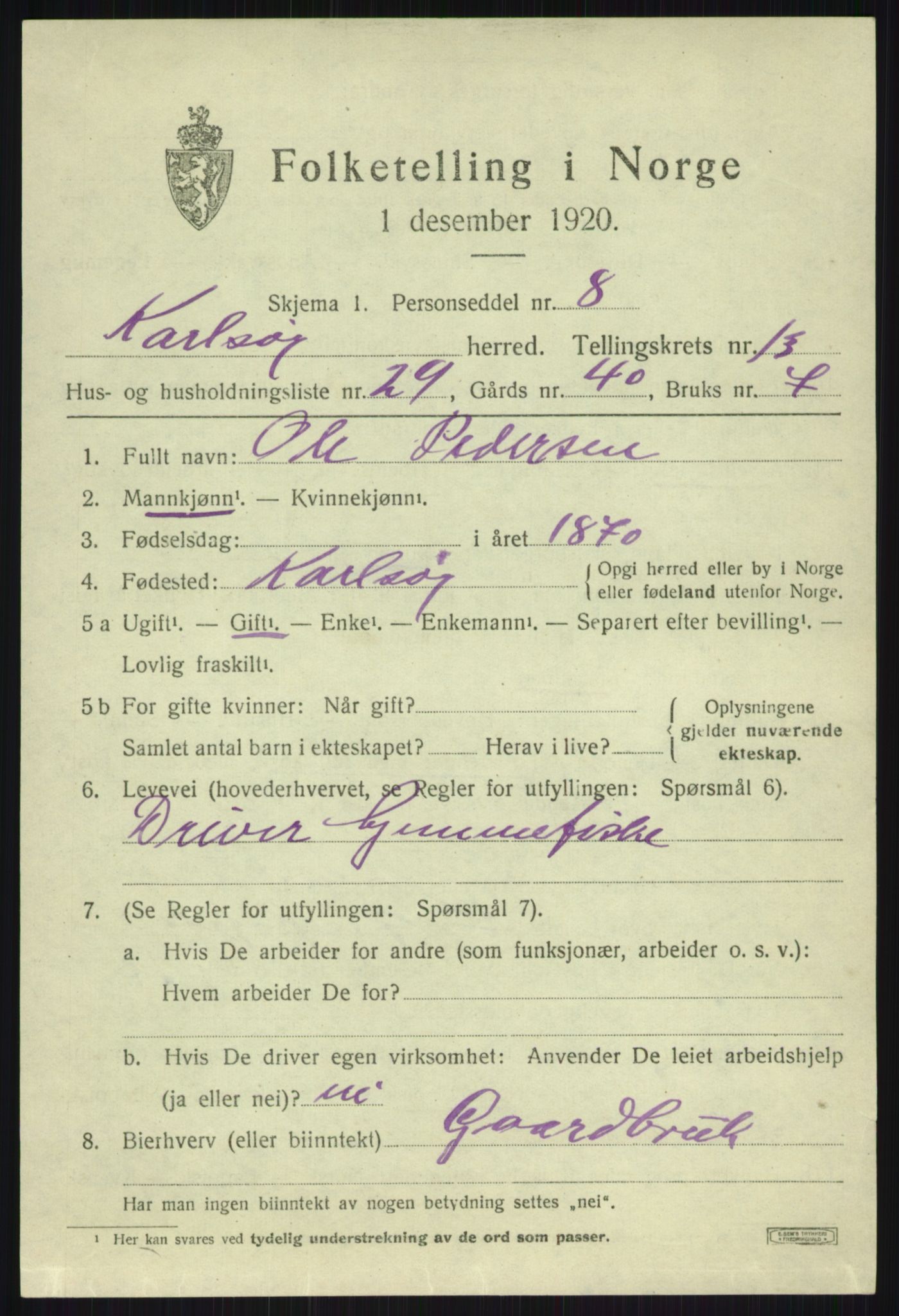 SATØ, 1920 census for Karlsøy, 1920, p. 5094