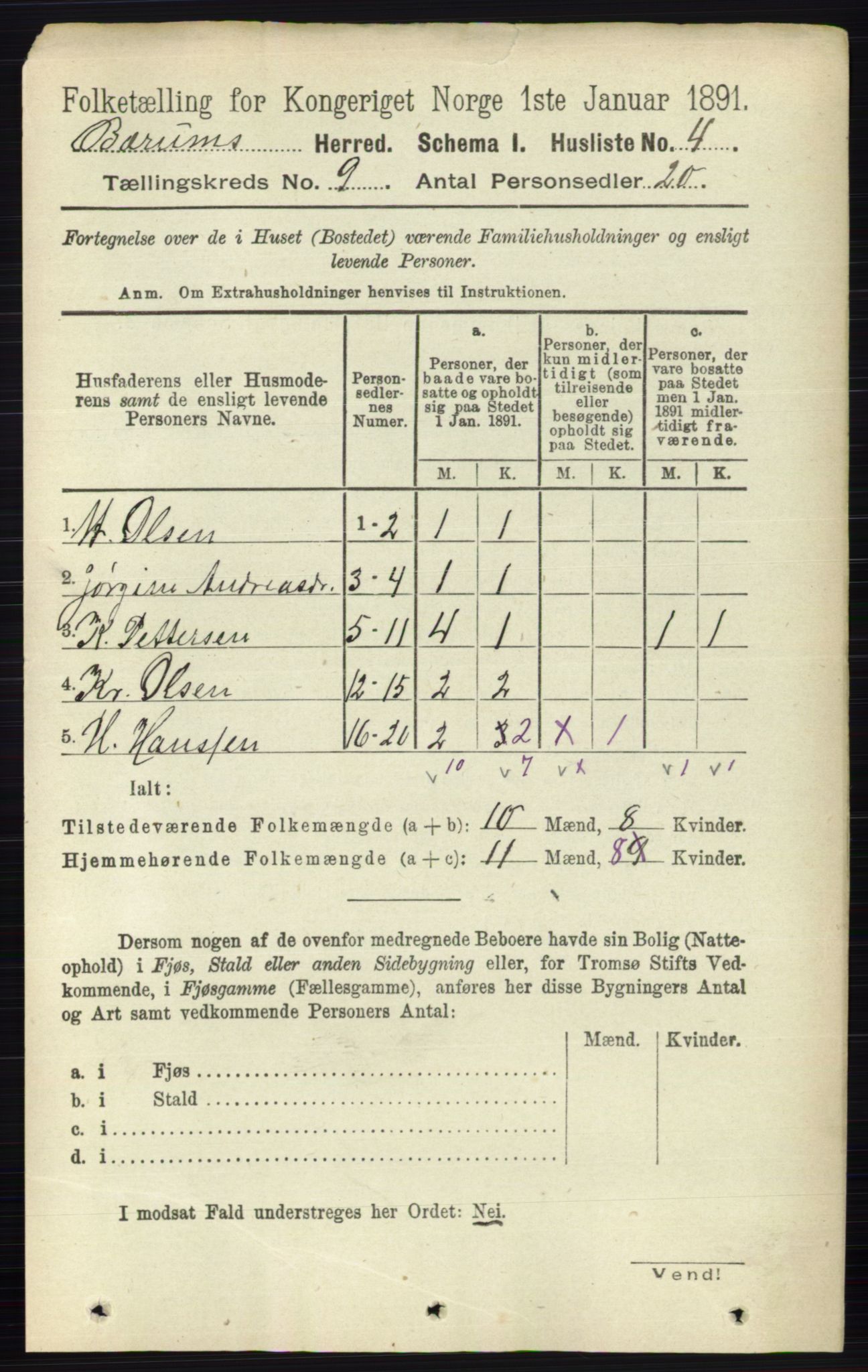 RA, 1891 census for 0219 Bærum, 1891, p. 4983