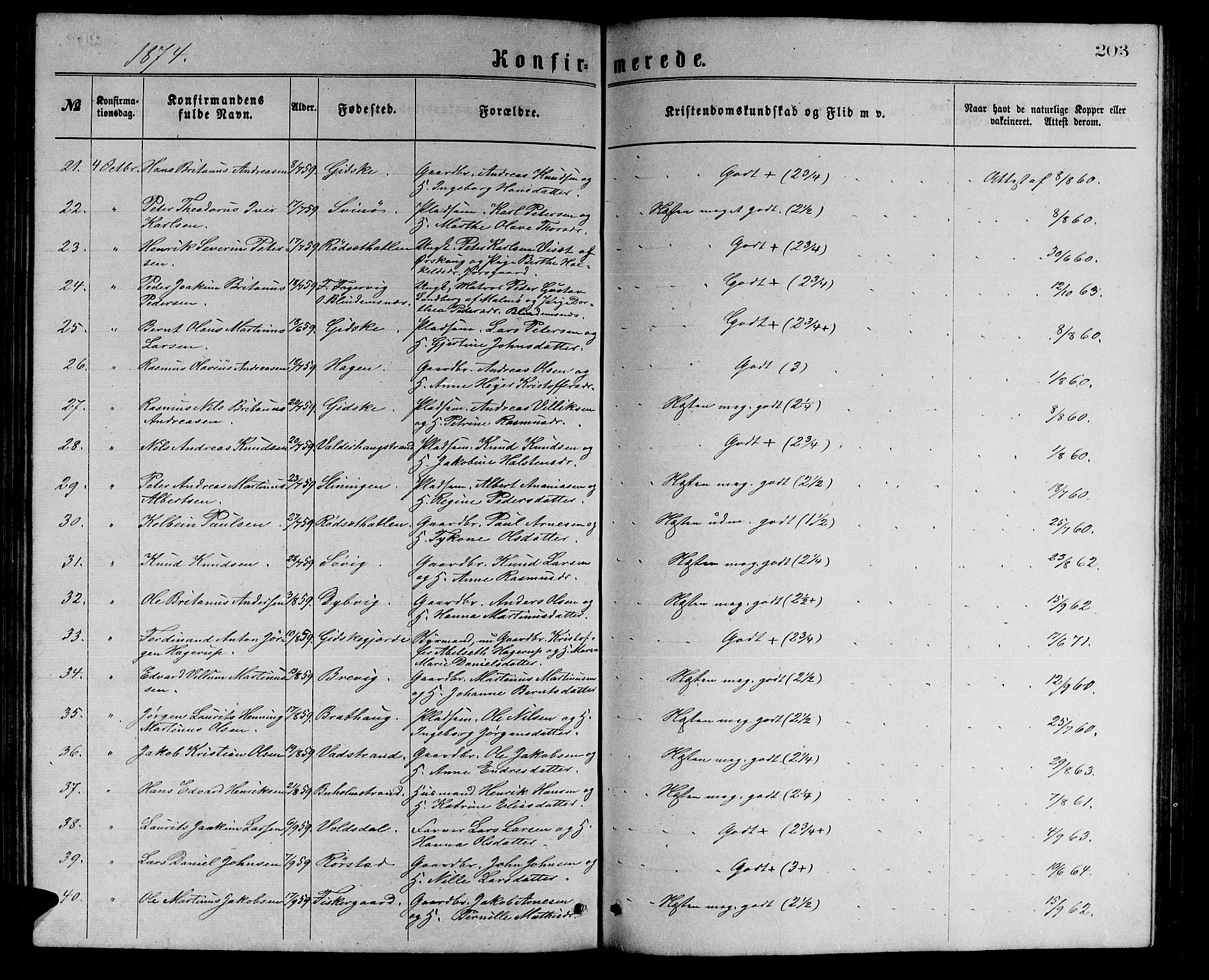 Ministerialprotokoller, klokkerbøker og fødselsregistre - Møre og Romsdal, AV/SAT-A-1454/528/L0429: Parish register (copy) no. 528C10, 1872-1886, p. 203