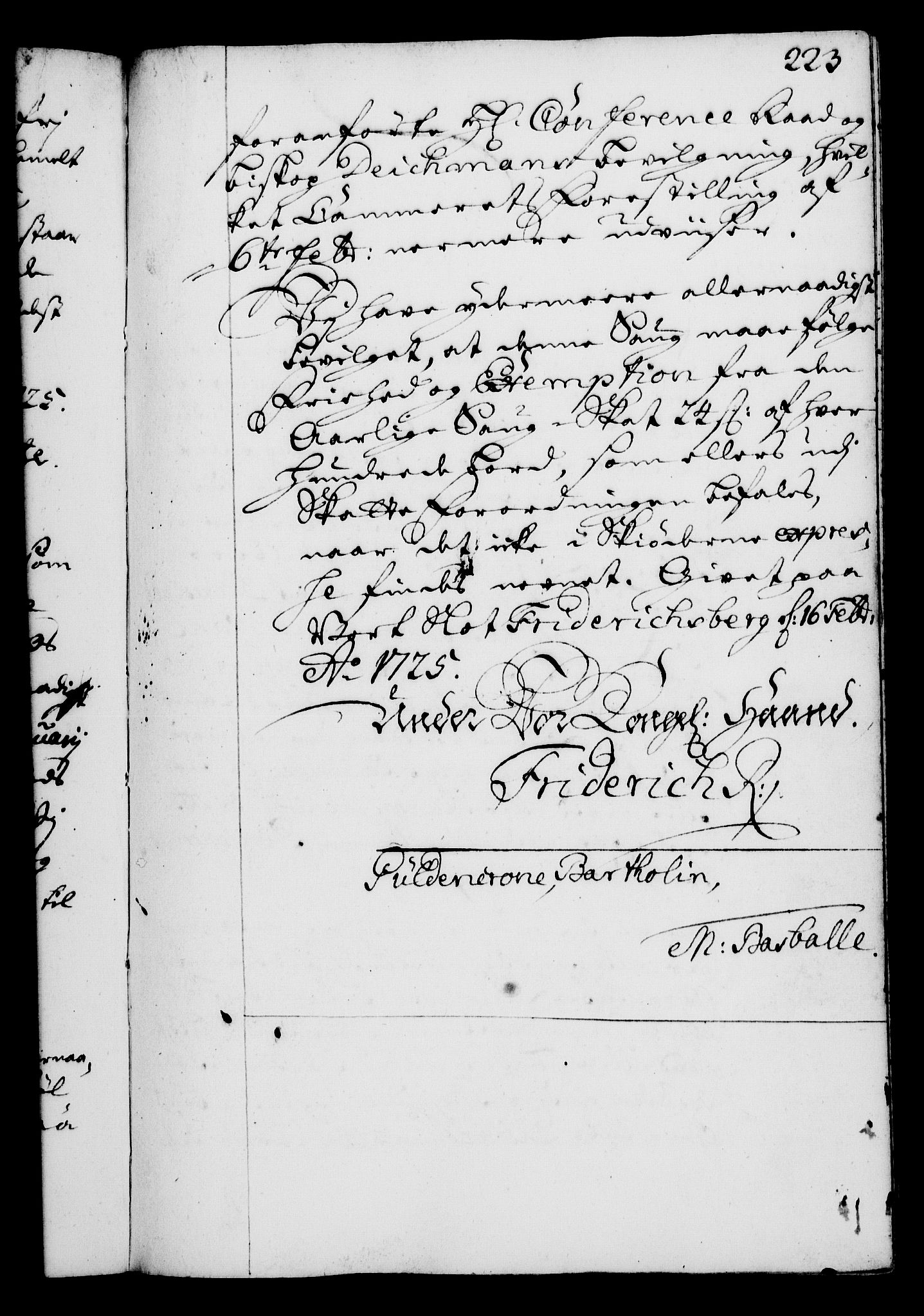 Rentekammeret, Kammerkanselliet, RA/EA-3111/G/Gg/Gga/L0002: Norsk ekspedisjonsprotokoll med register (merket RK 53.2), 1723-1727, p. 223