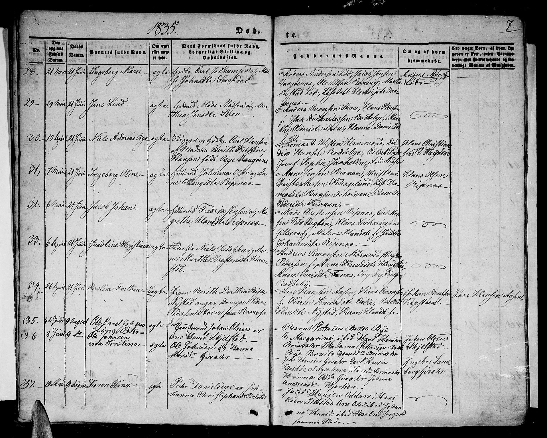 Ministerialprotokoller, klokkerbøker og fødselsregistre - Nordland, AV/SAT-A-1459/801/L0006: Parish register (official) no. 801A06, 1834-1845, p. 7