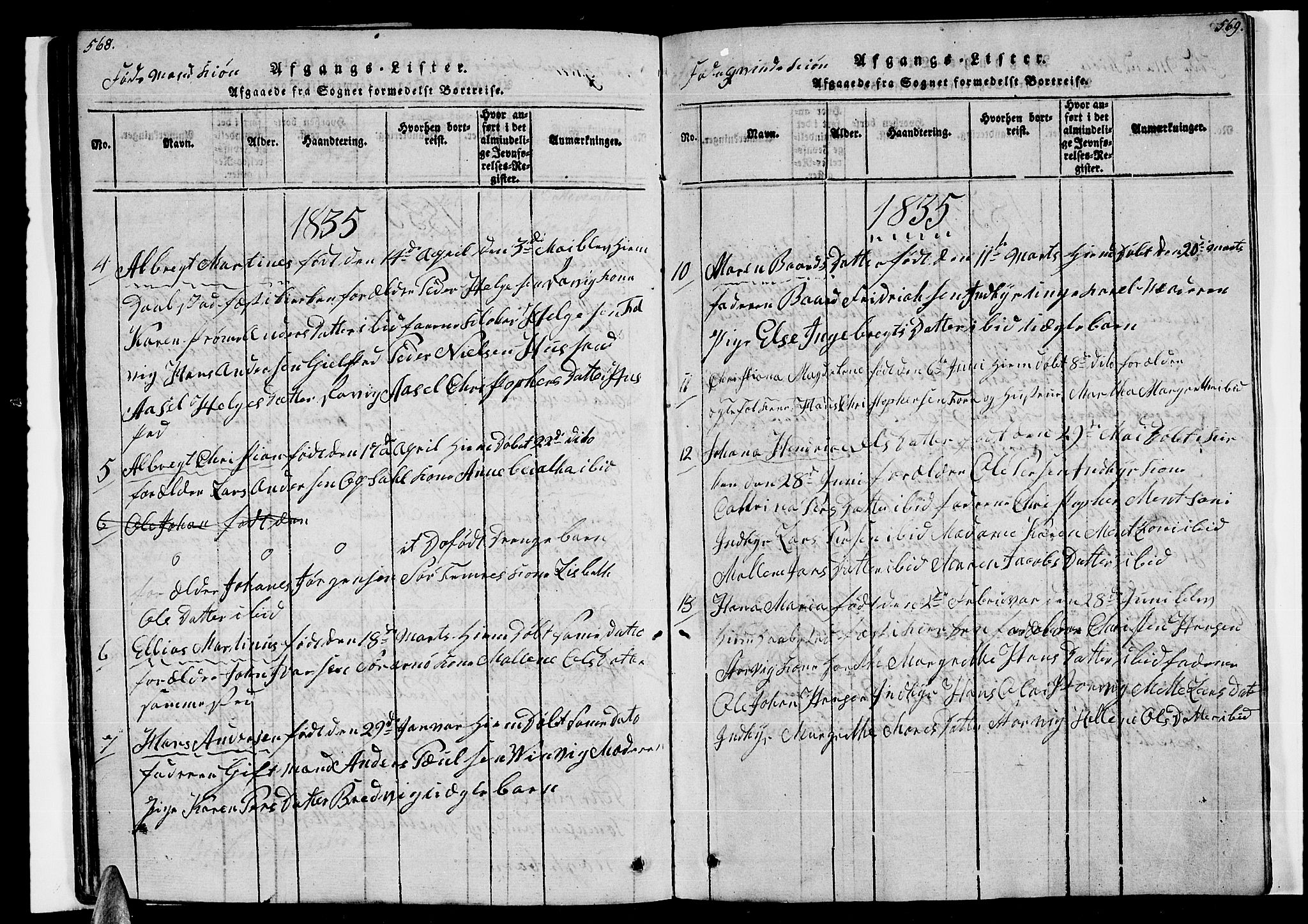 Ministerialprotokoller, klokkerbøker og fødselsregistre - Nordland, AV/SAT-A-1459/805/L0105: Parish register (copy) no. 805C01, 1820-1839, p. 568-569