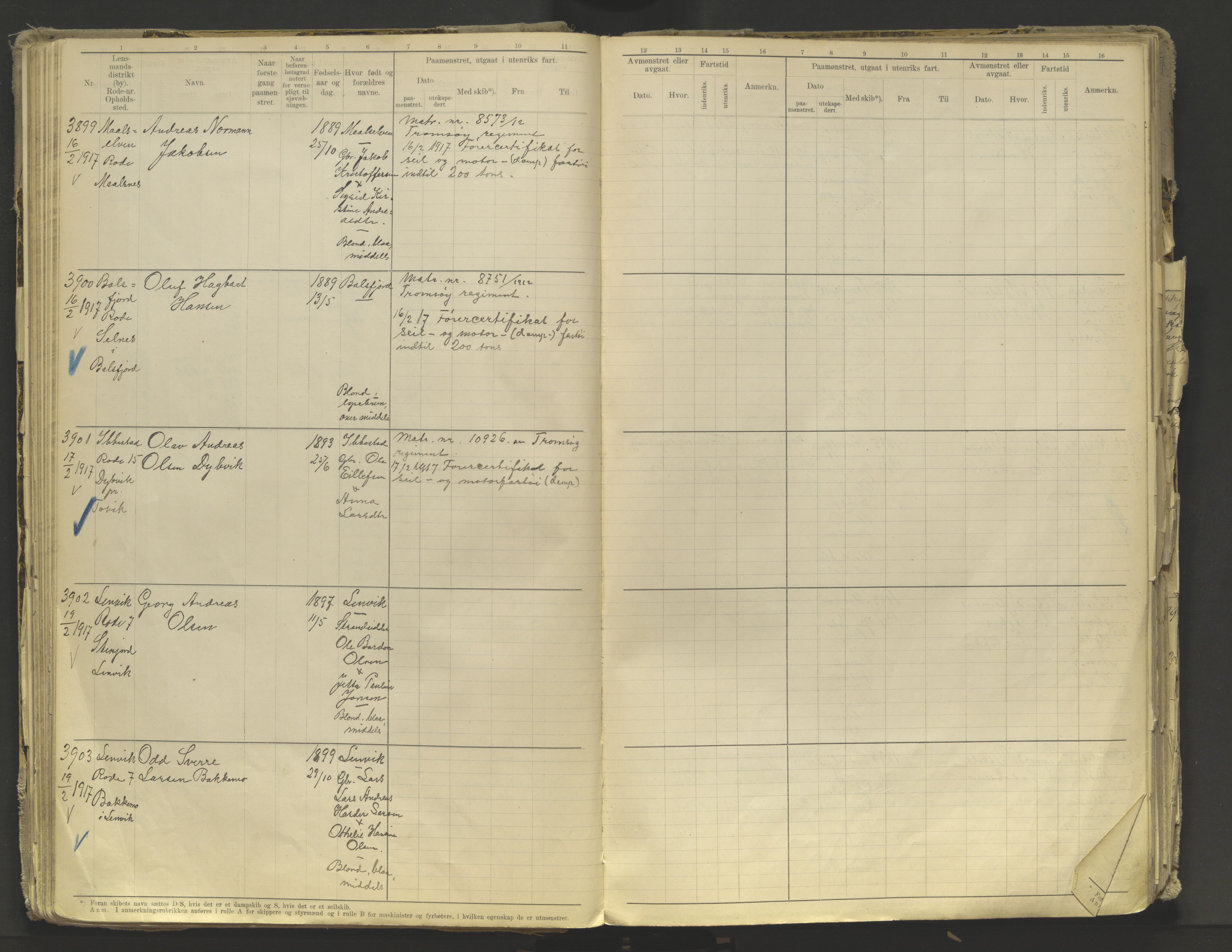 Tromsø sjømannskontor/innrullerings-/mønstringsdistrikt, AV/SATØ-S-0243/F/Fb/L0010: Annotasjonsrulle. Defekt: løs innbinding. Nr. 3519-4972, 1916-1920