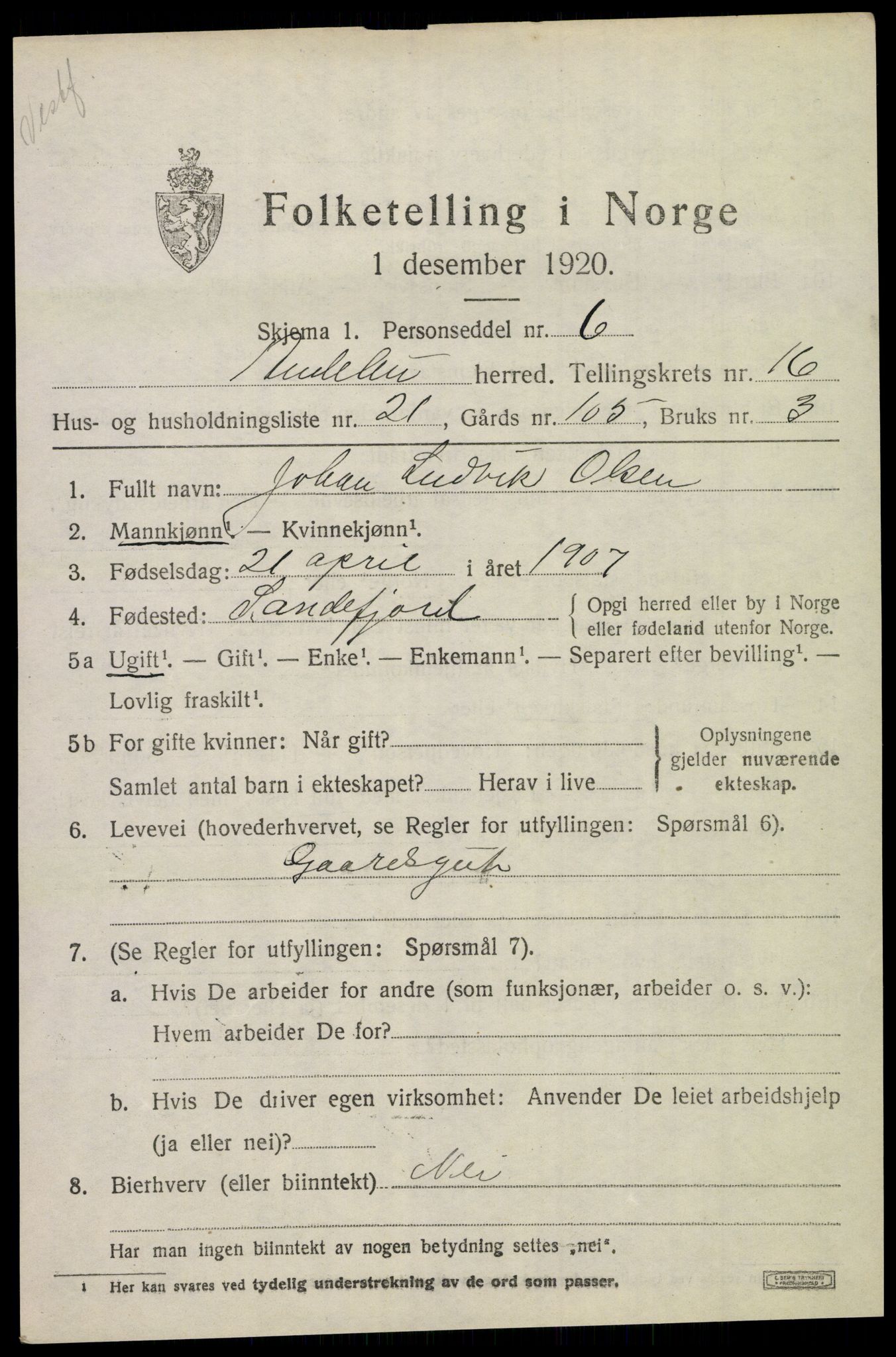 SAKO, 1920 census for Andebu, 1920, p. 5702