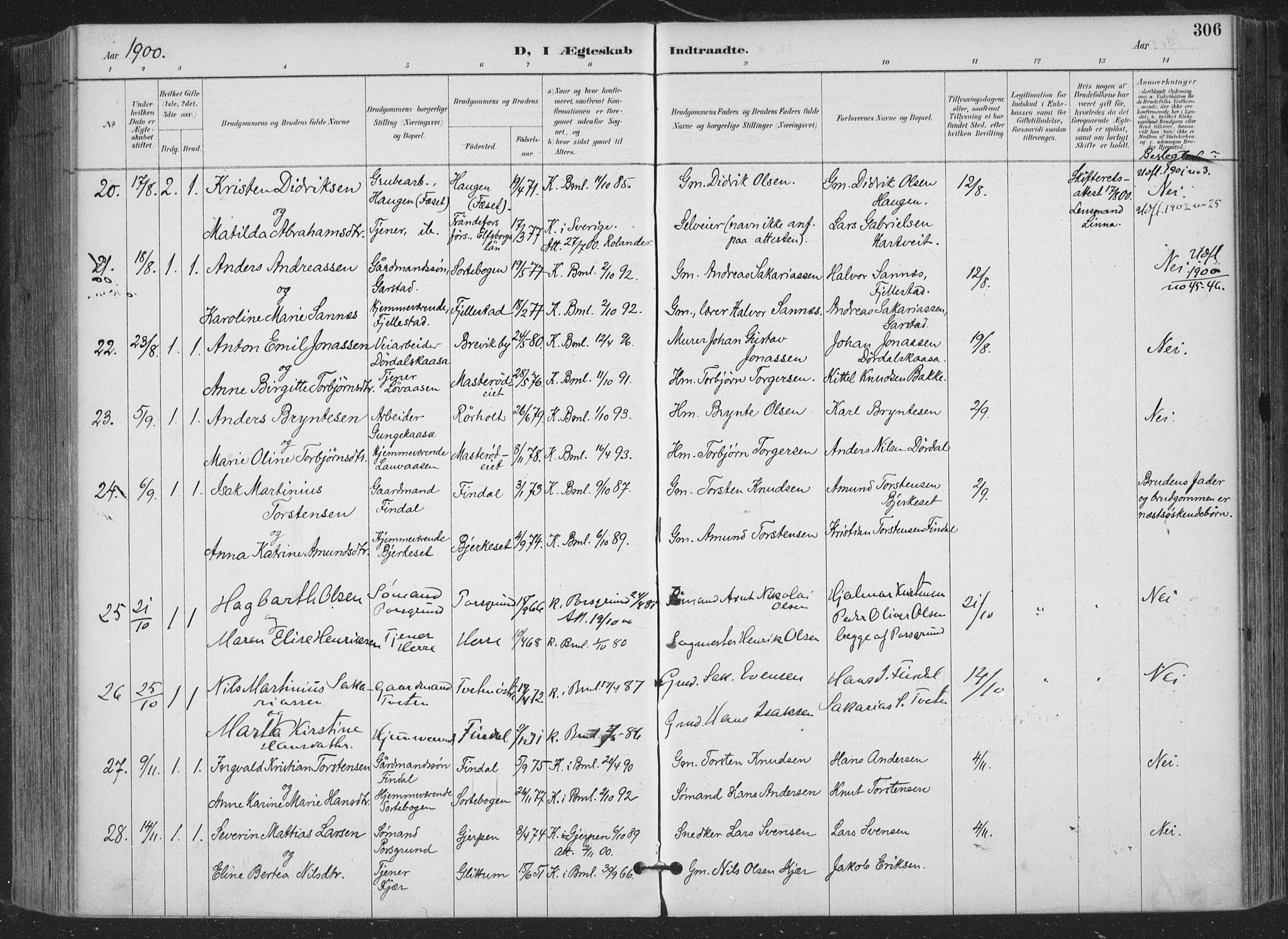 Bamble kirkebøker, AV/SAKO-A-253/F/Fa/L0008: Parish register (official) no. I 8, 1888-1900, p. 306