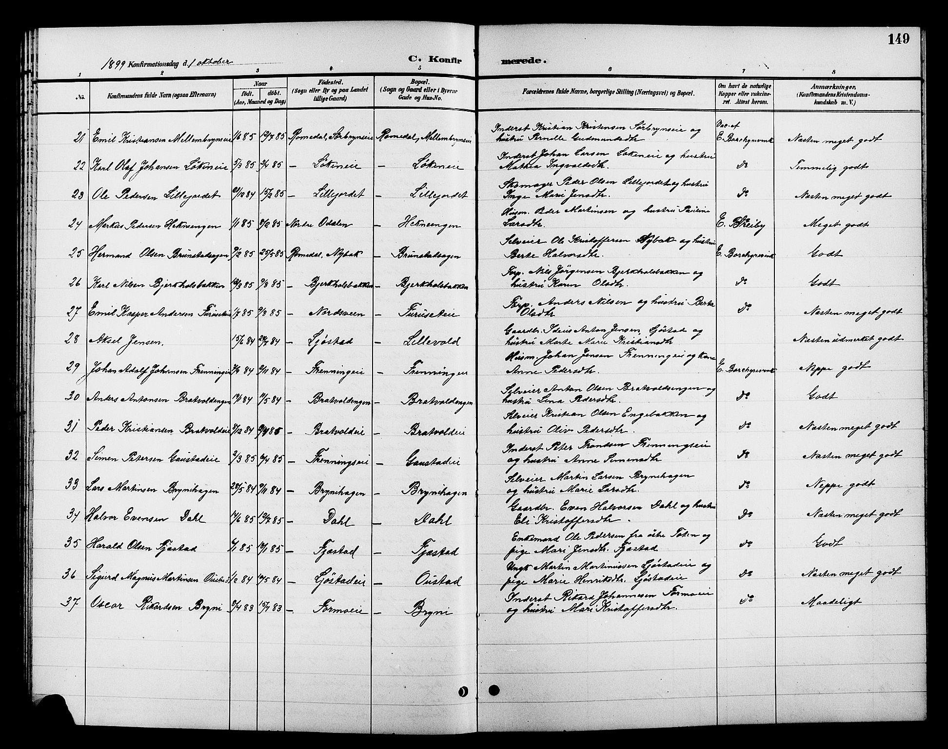 Romedal prestekontor, AV/SAH-PREST-004/L/L0012: Parish register (copy) no. 12, 1896-1914, p. 149