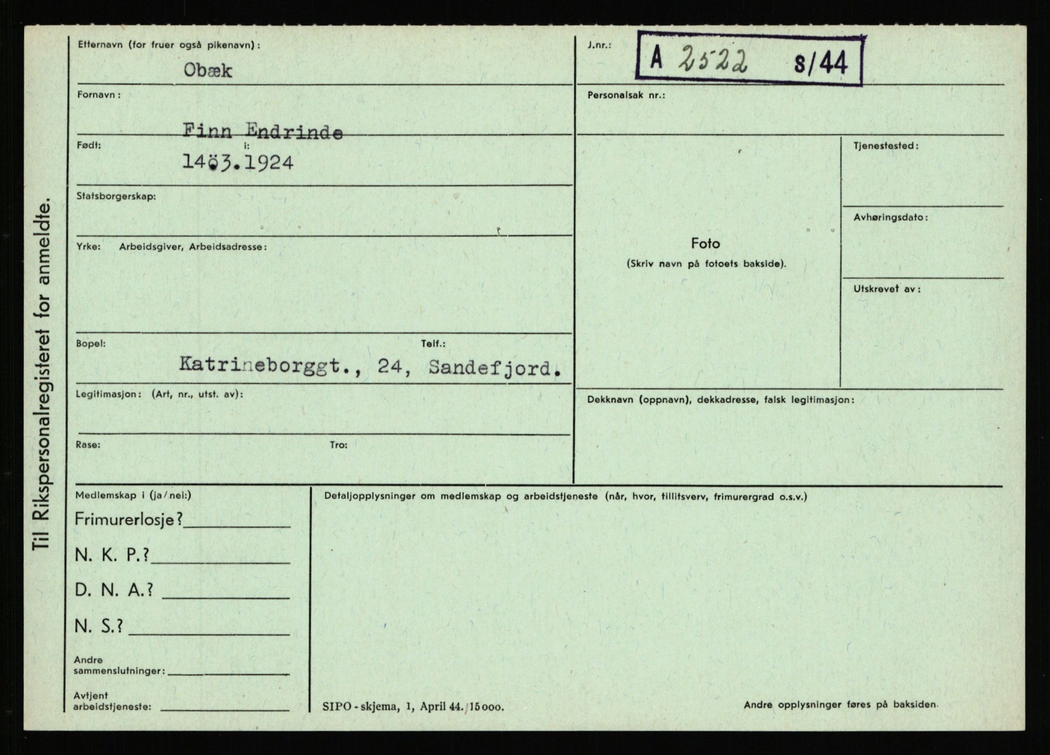 Statspolitiet - Hovedkontoret / Osloavdelingen, AV/RA-S-1329/C/Ca/L0012: Oanæs - Quistgaard	, 1943-1945, p. 14