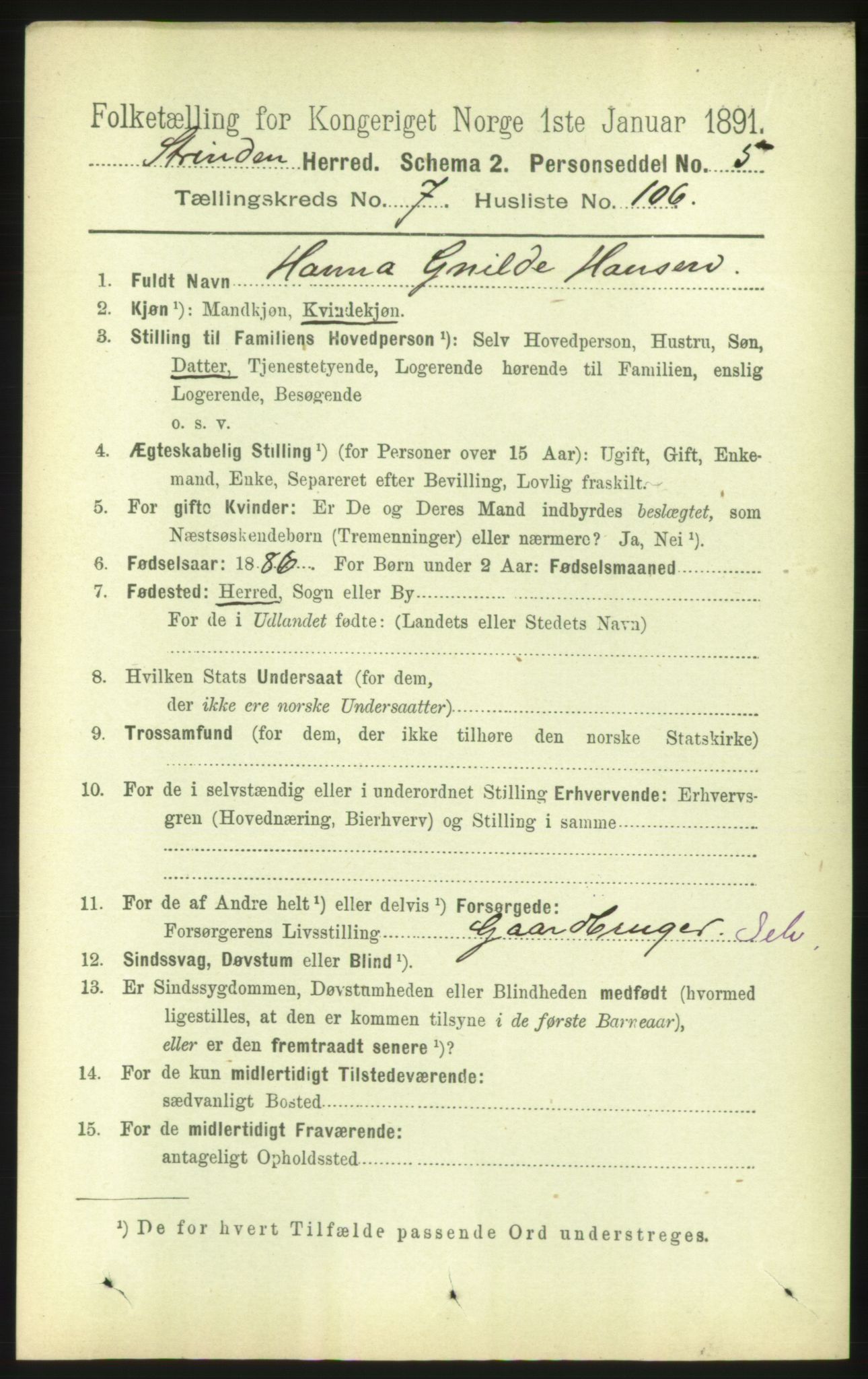 RA, 1891 census for 1660 Strinda, 1891, p. 6947