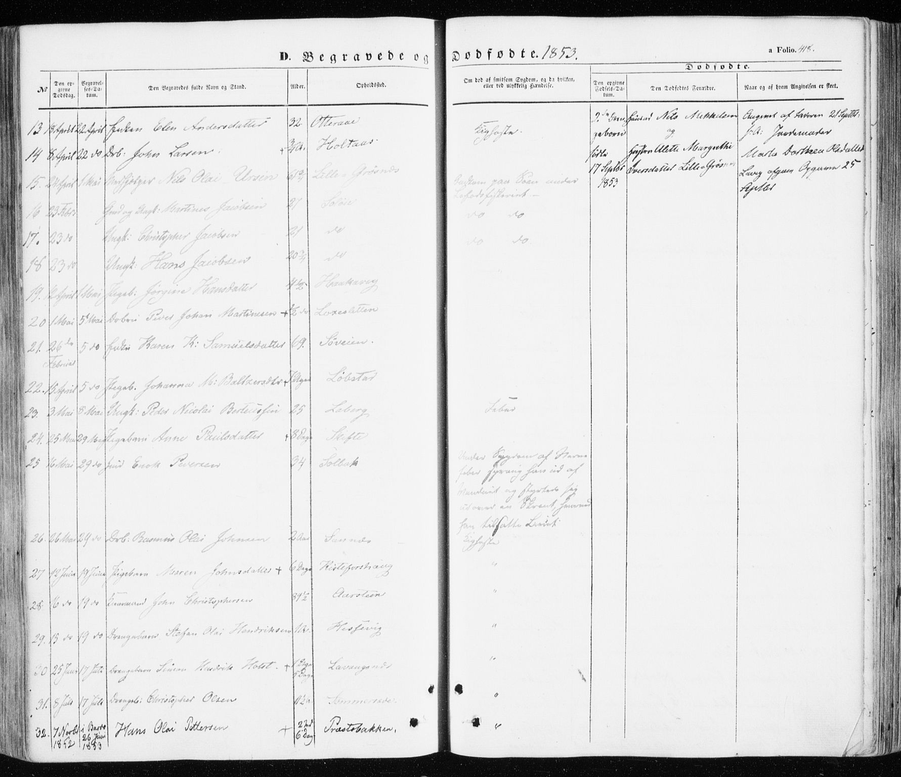 Ibestad sokneprestembete, SATØ/S-0077/H/Ha/Haa/L0008kirke: Parish register (official) no. 8, 1850-1859, p. 418