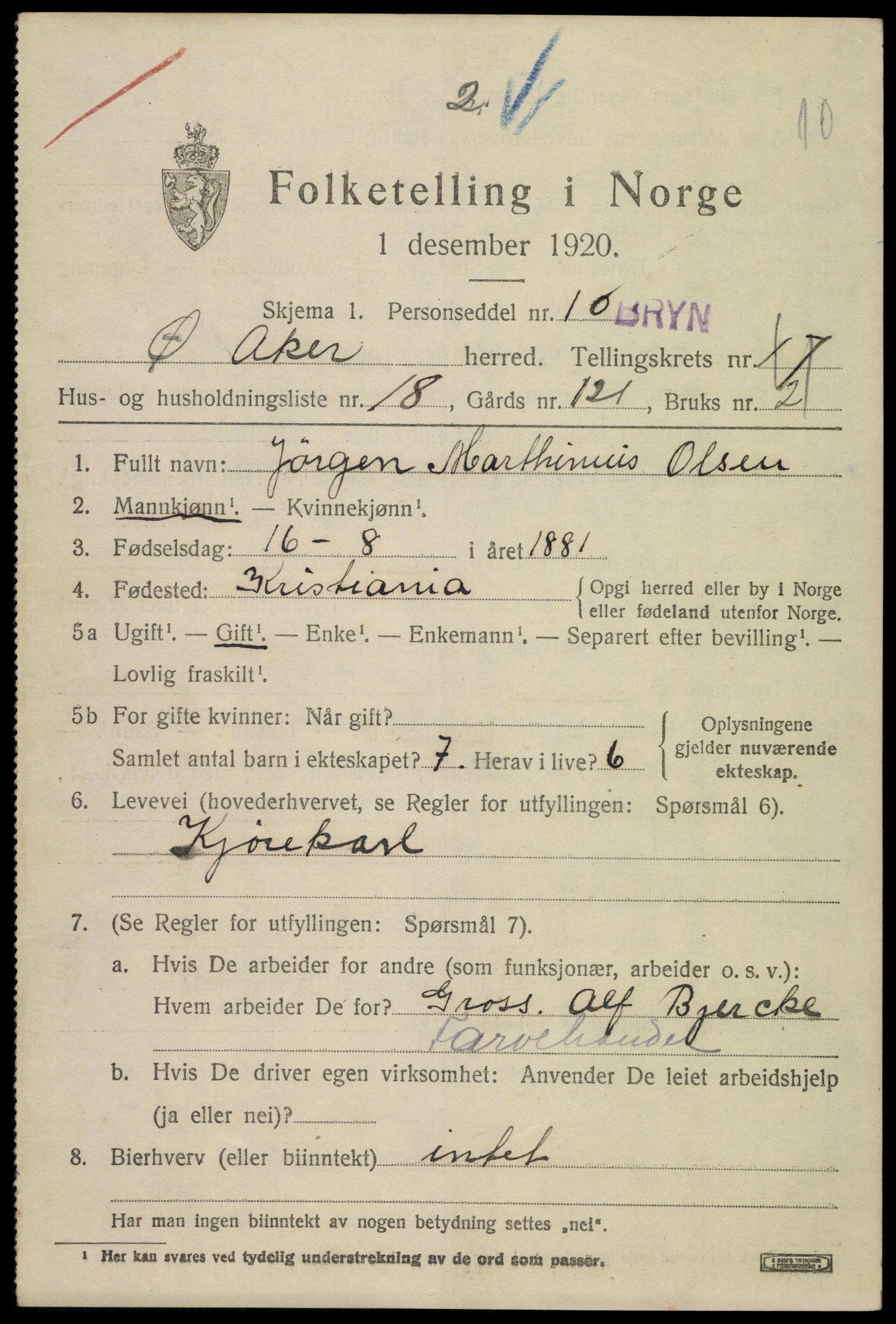 SAO, 1920 census for Aker, 1920, p. 100364