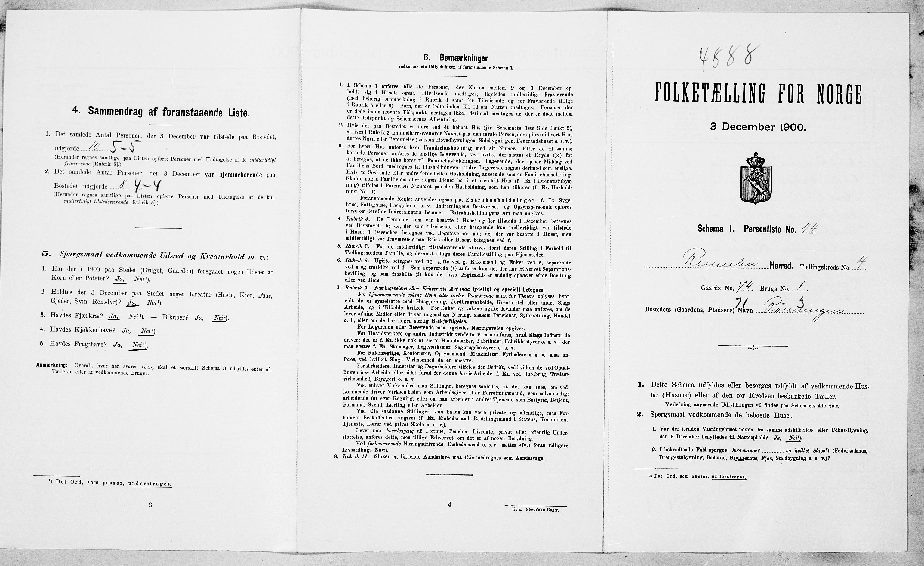 SAT, 1900 census for Rennebu, 1900, p. 660