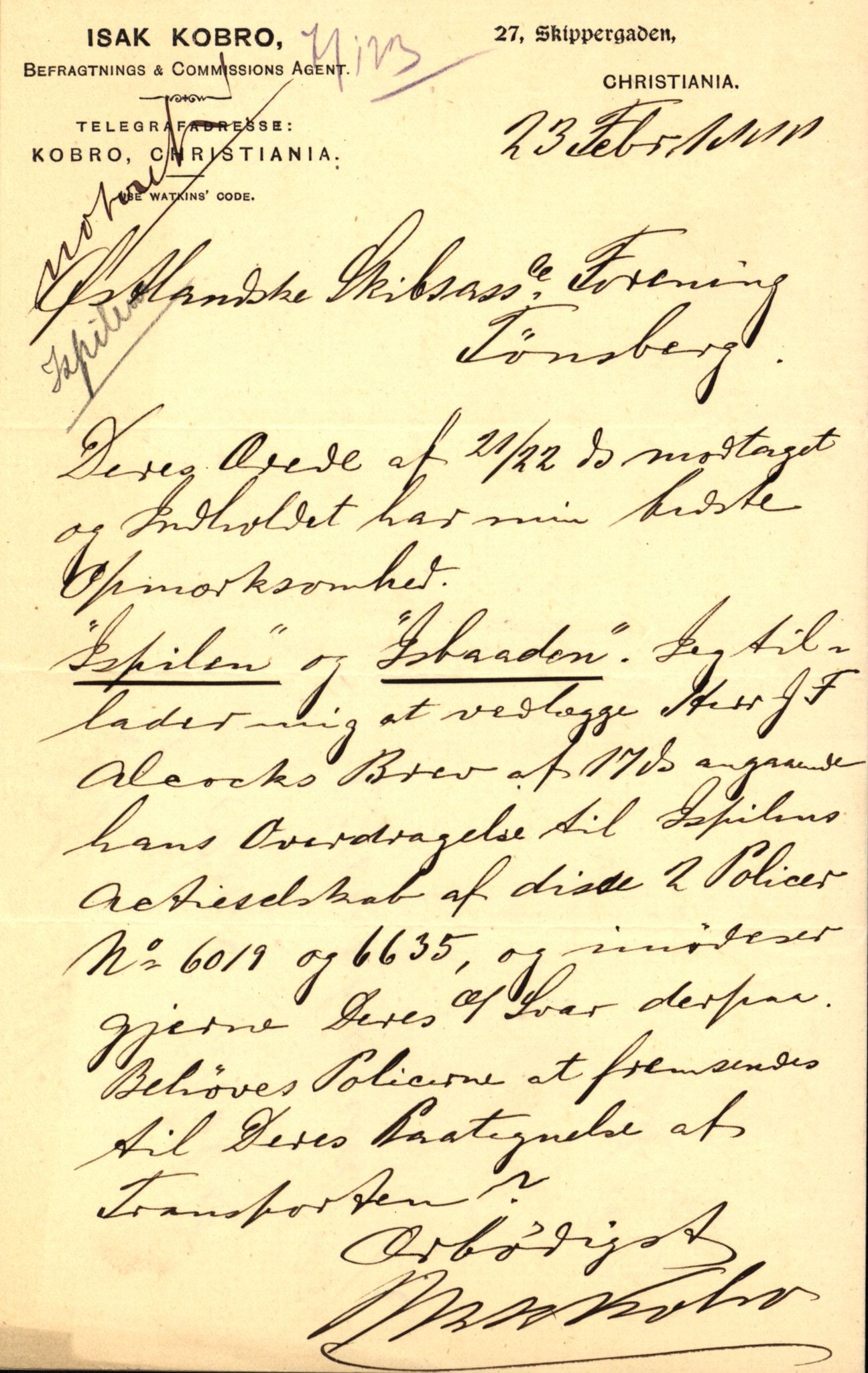 Pa 63 - Østlandske skibsassuranceforening, VEMU/A-1079/G/Ga/L0021/0005: Havaridokumenter / Haabet, Louise, Kvik, Libra, Kongsek, Ispilen, 1888, p. 63