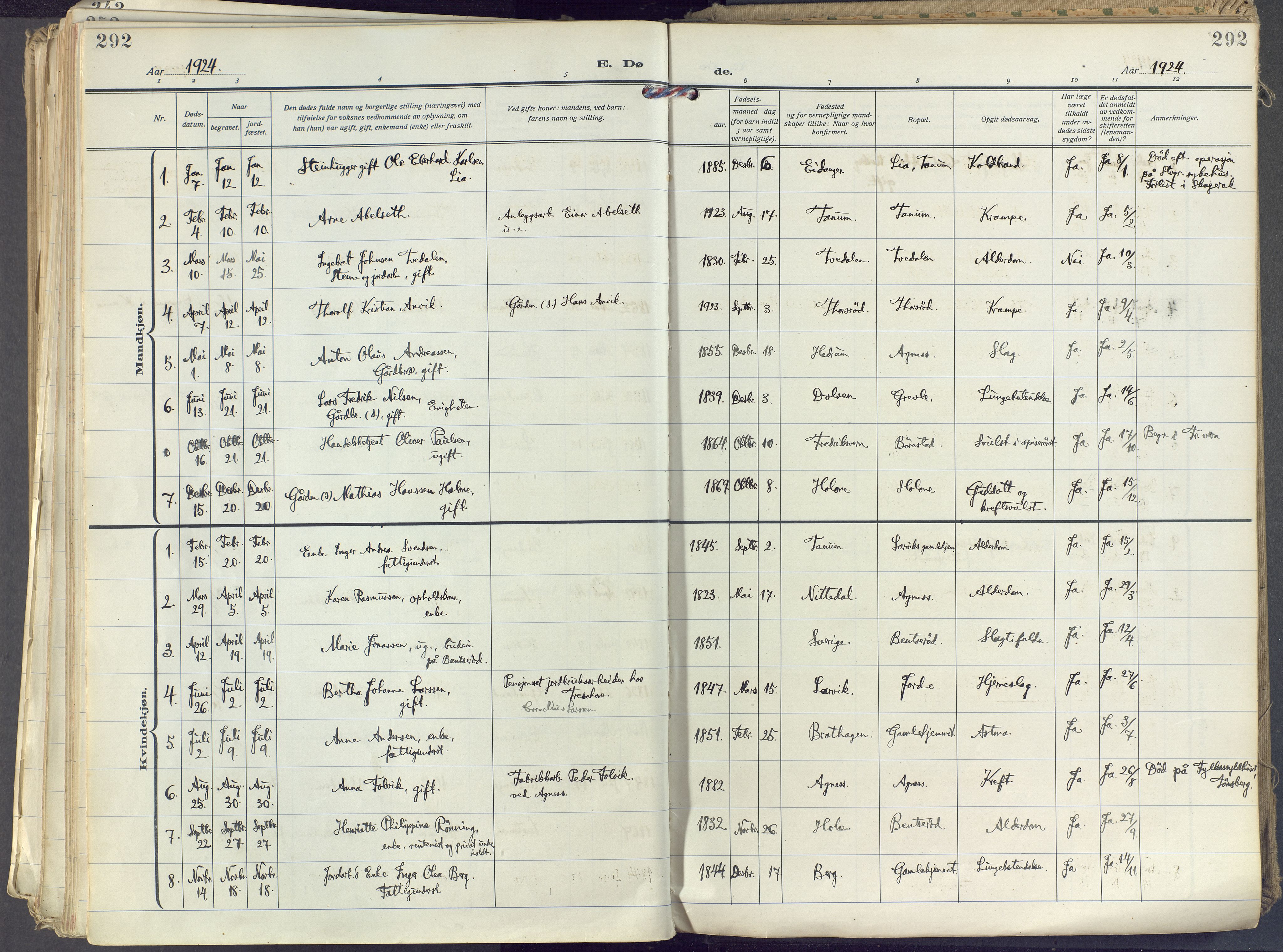 Brunlanes kirkebøker, AV/SAKO-A-342/F/Fc/L0004: Parish register (official) no. III 4, 1923-1943, p. 292