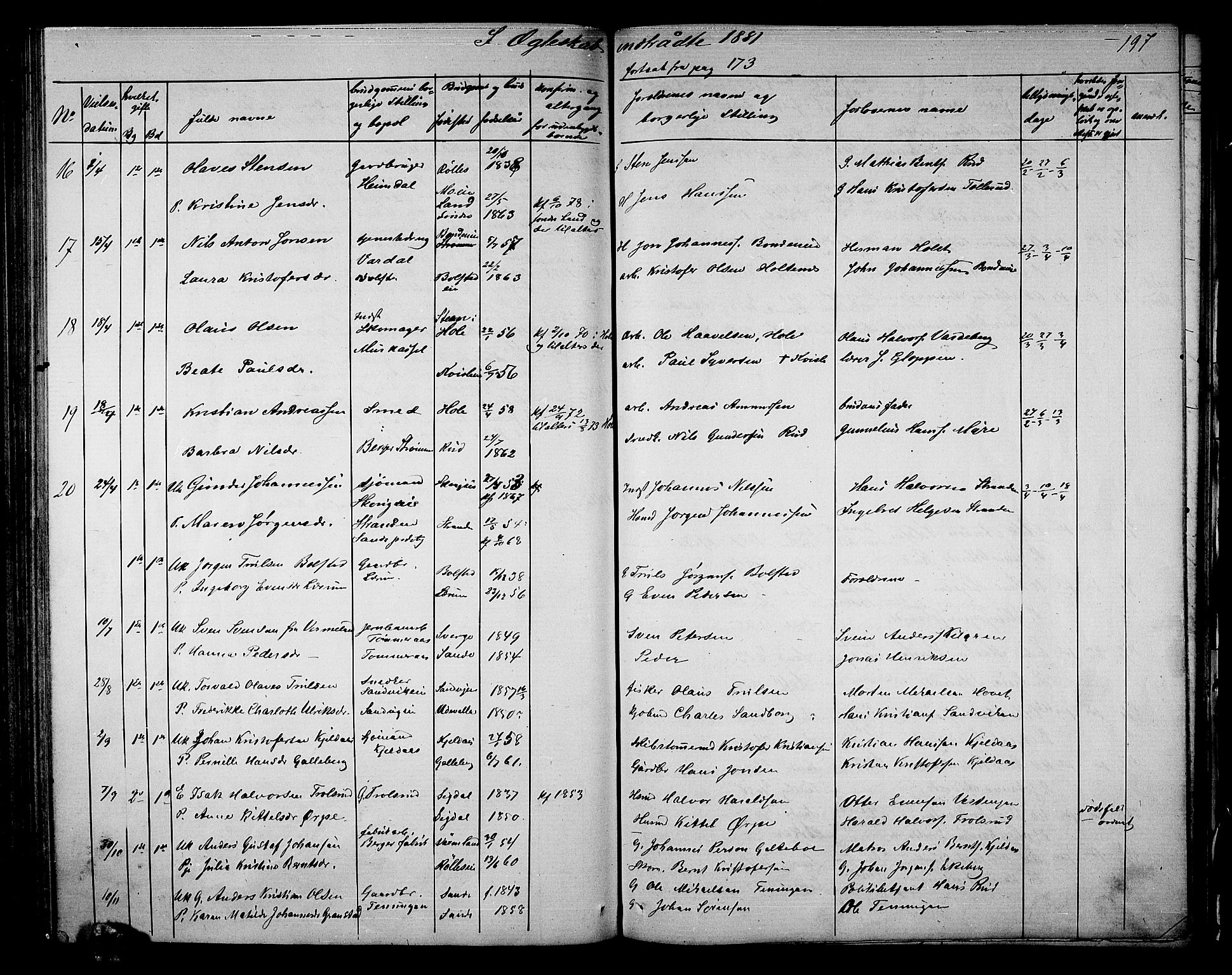 Sande Kirkebøker, AV/SAKO-A-53/G/Ga/L0003: Parish register (copy) no. 3, 1864-1882, p. 197