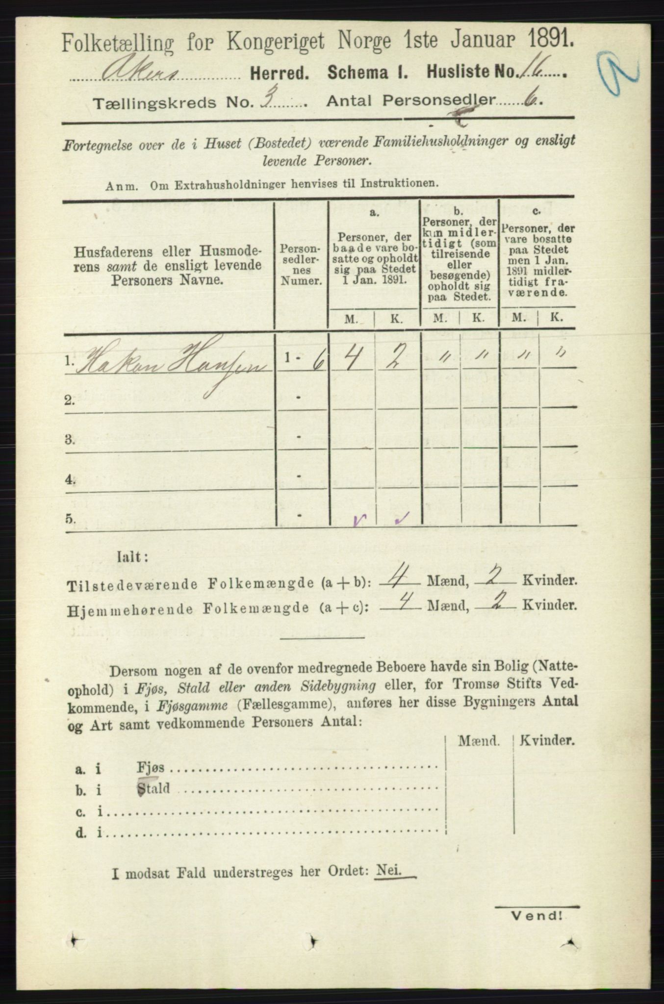 RA, 1891 census for 0218 Aker, 1891, p. 2844