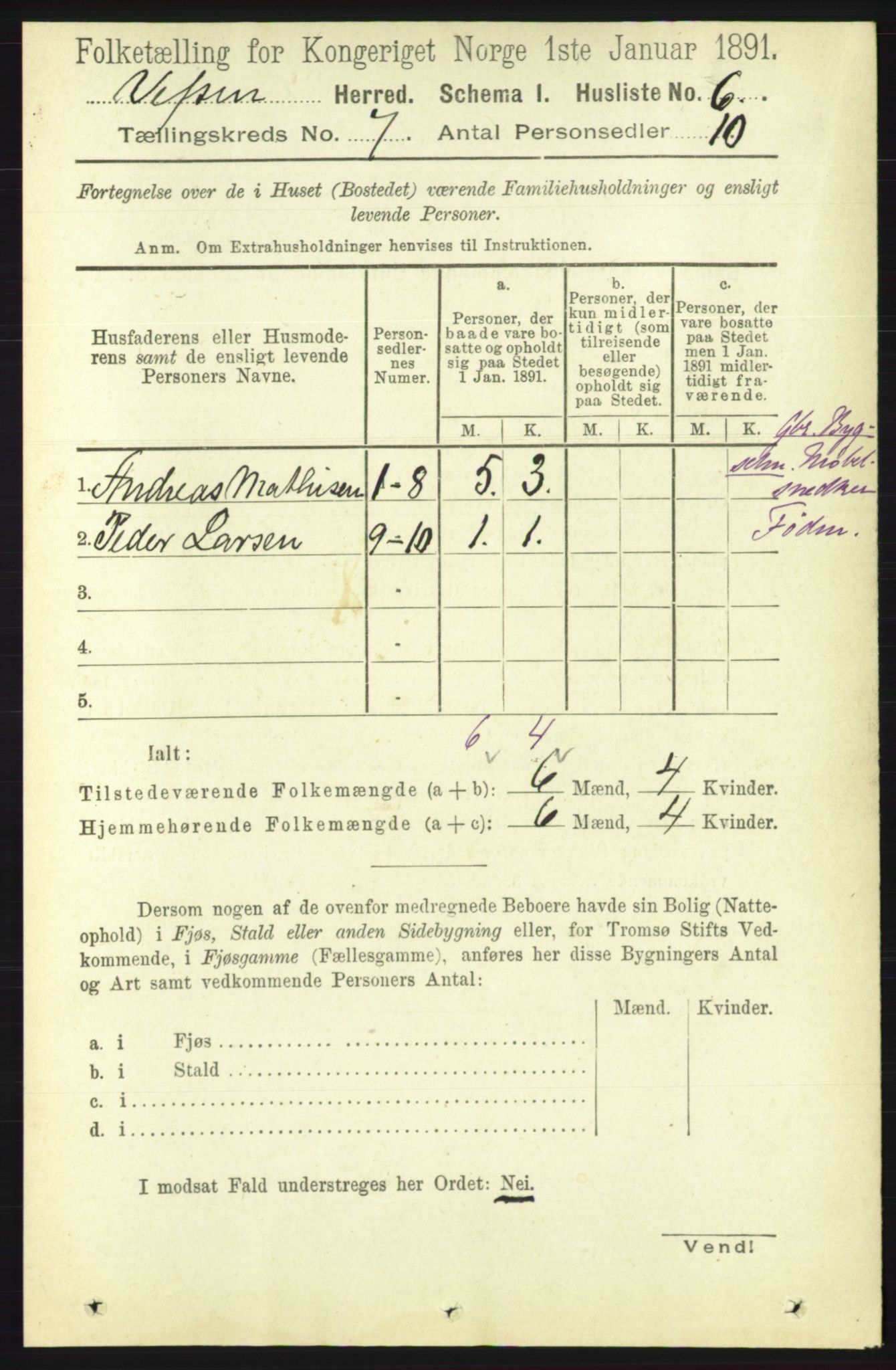 RA, 1891 census for 1824 Vefsn, 1891, p. 3578