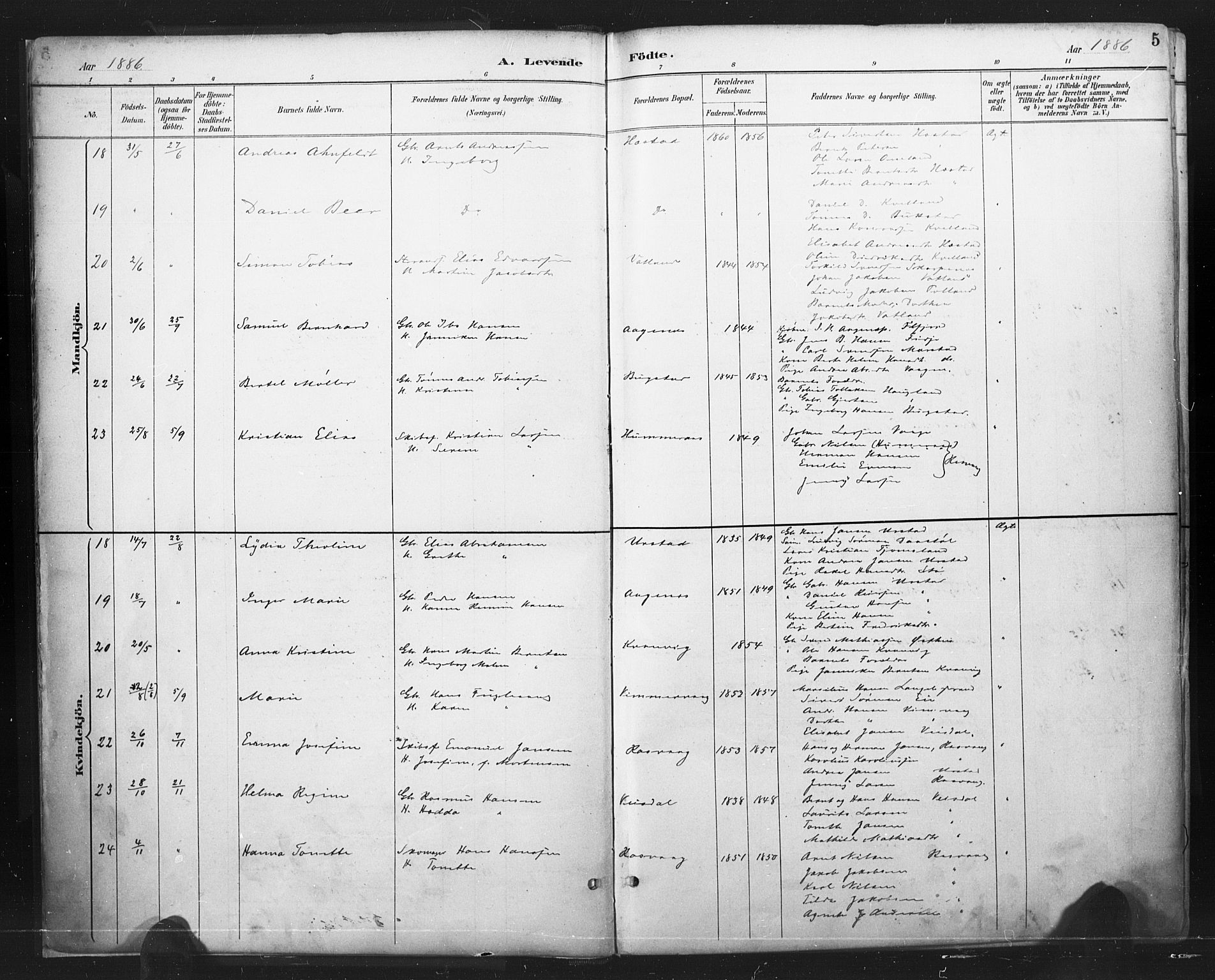 Flekkefjord sokneprestkontor, AV/SAK-1111-0012/F/Fa/Fab/L0006: Parish register (official) no. A 6, 1886-1901, p. 5