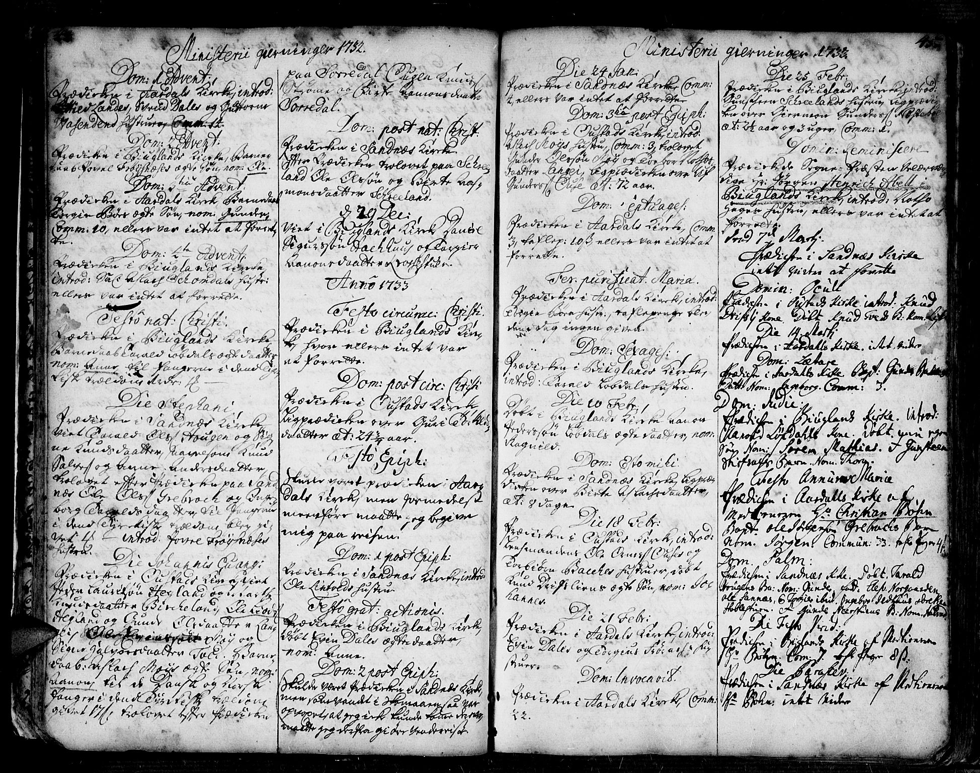 Bygland sokneprestkontor, AV/SAK-1111-0006/F/Fa/Fab/L0001: Parish register (official) no. A 1, 1725-1766, p. 44-45