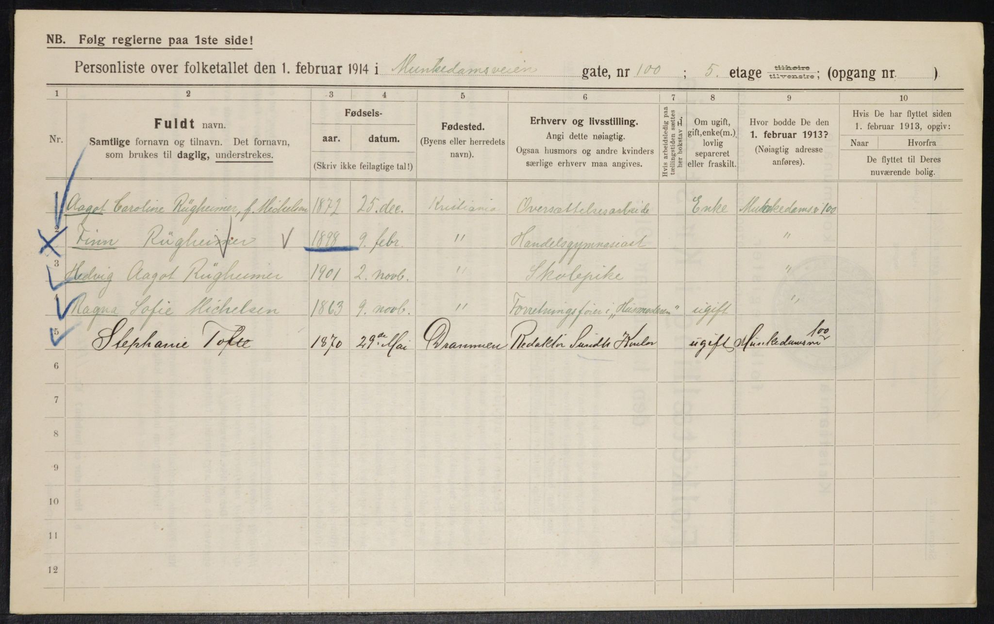 OBA, Municipal Census 1914 for Kristiania, 1914, p. 67912