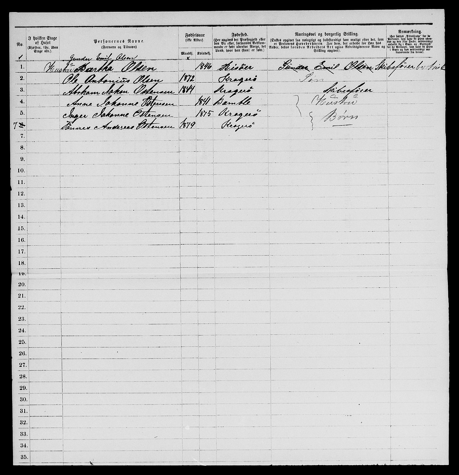 SAKO, 1885 census for 0801 Kragerø, 1885, p. 152