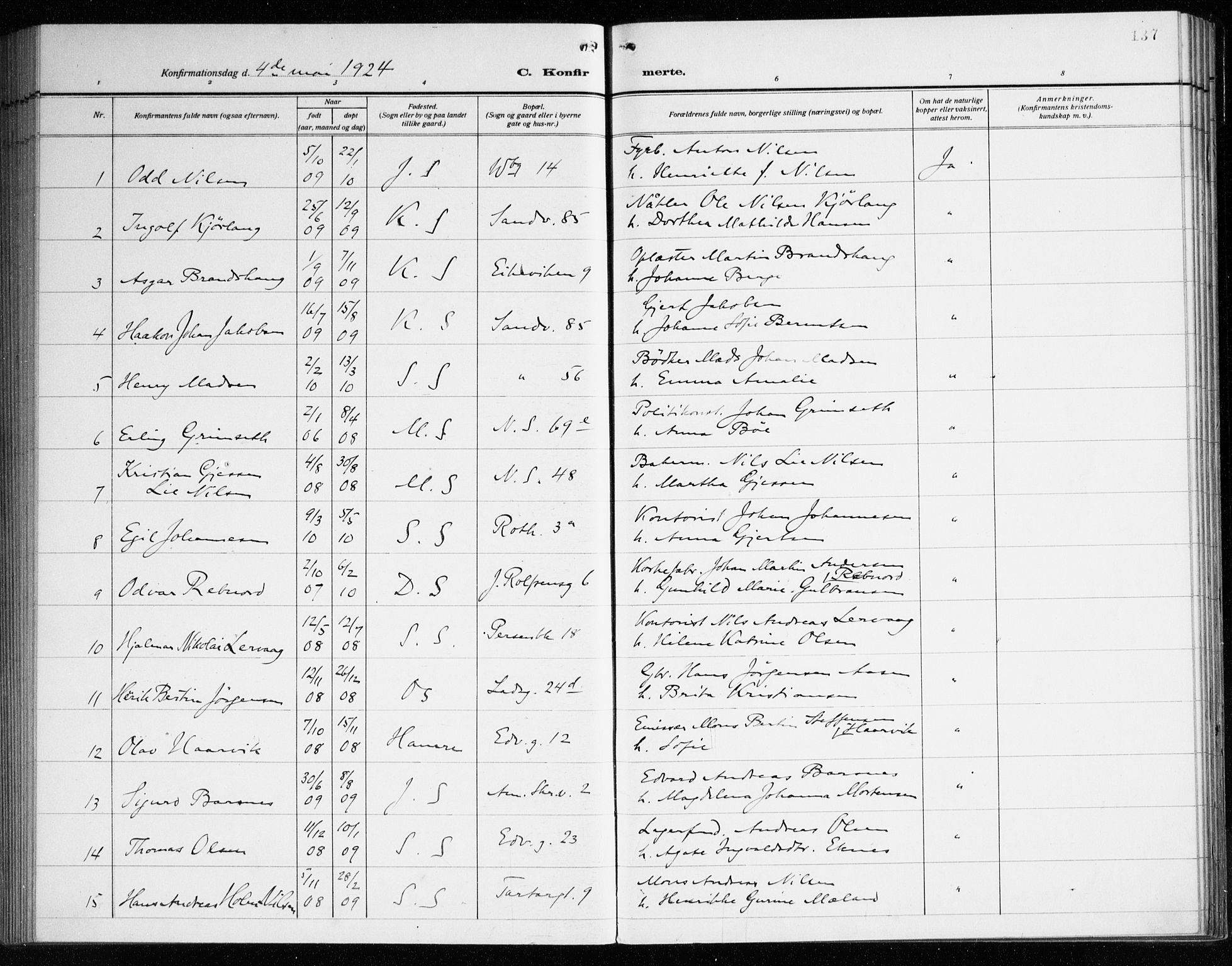 Sandviken Sokneprestembete, SAB/A-77601/H/Ha/L0012: Parish register (official) no. C 3, 1918-1926, p. 137