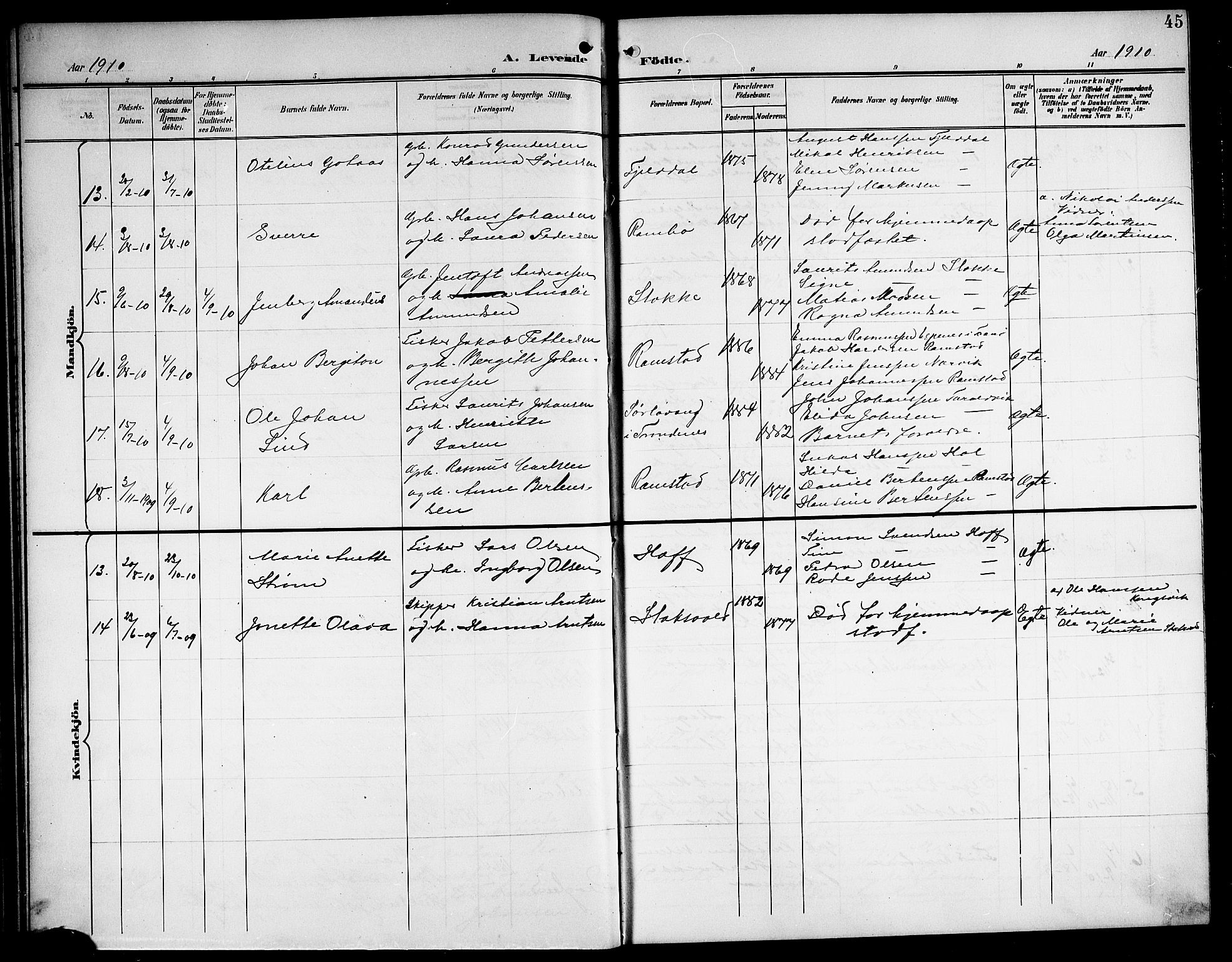 Ministerialprotokoller, klokkerbøker og fødselsregistre - Nordland, AV/SAT-A-1459/865/L0932: Parish register (copy) no. 865C04, 1901-1917, p. 45