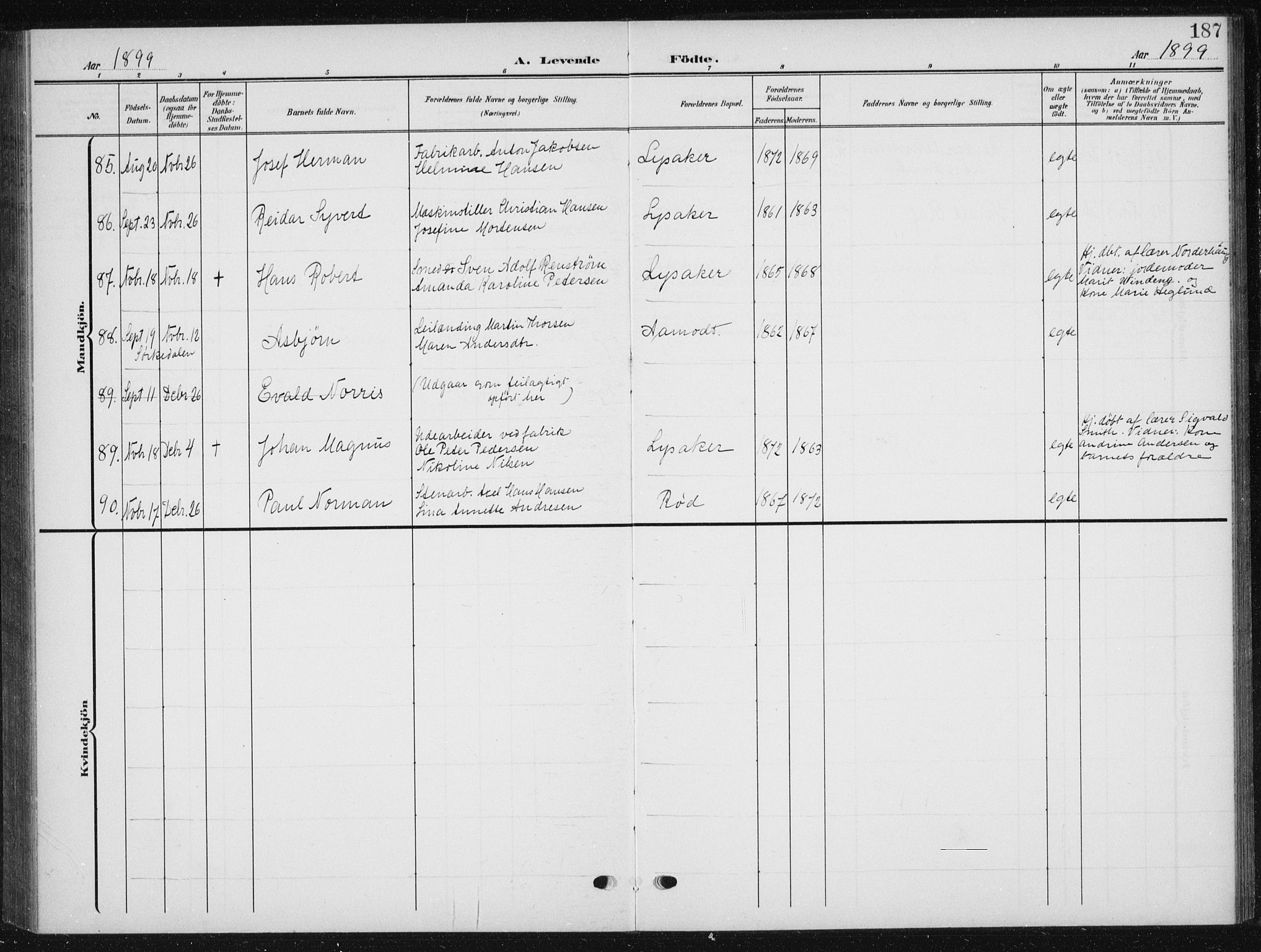 Vestre Aker prestekontor Kirkebøker, AV/SAO-A-10025/F/Fb/L0001: Parish register (official) no. II 1, 1880-1906, p. 187