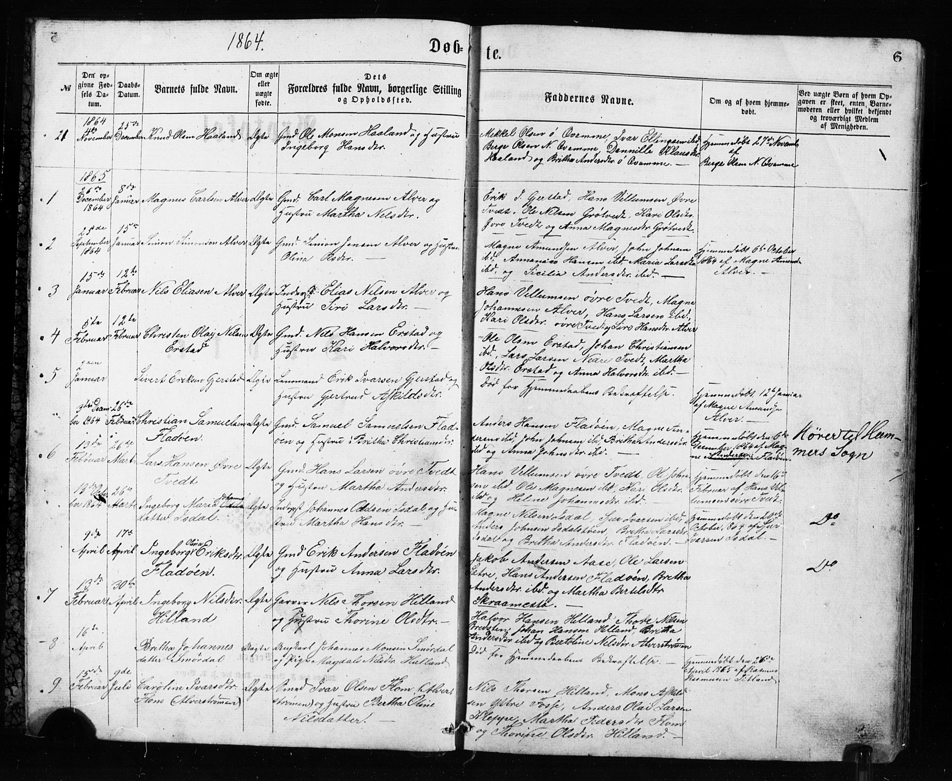 Alversund Sokneprestembete, SAB/A-73901/H/Ha/Hab: Parish register (copy) no. A 2, 1864-1905, p. 6