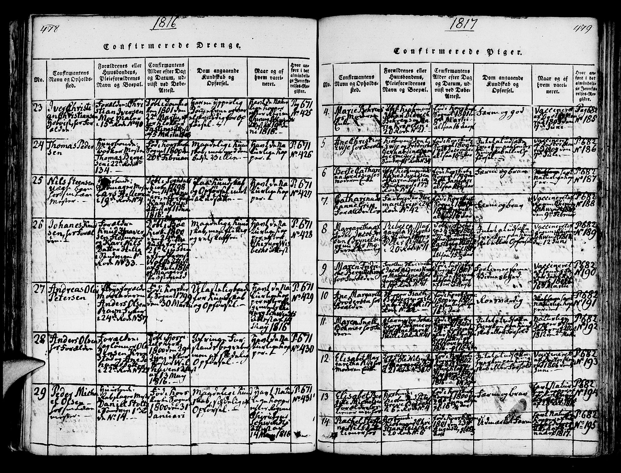 Korskirken sokneprestembete, AV/SAB-A-76101/H/Hab: Parish register (copy) no. A 1b, 1815-1821, p. 478-479