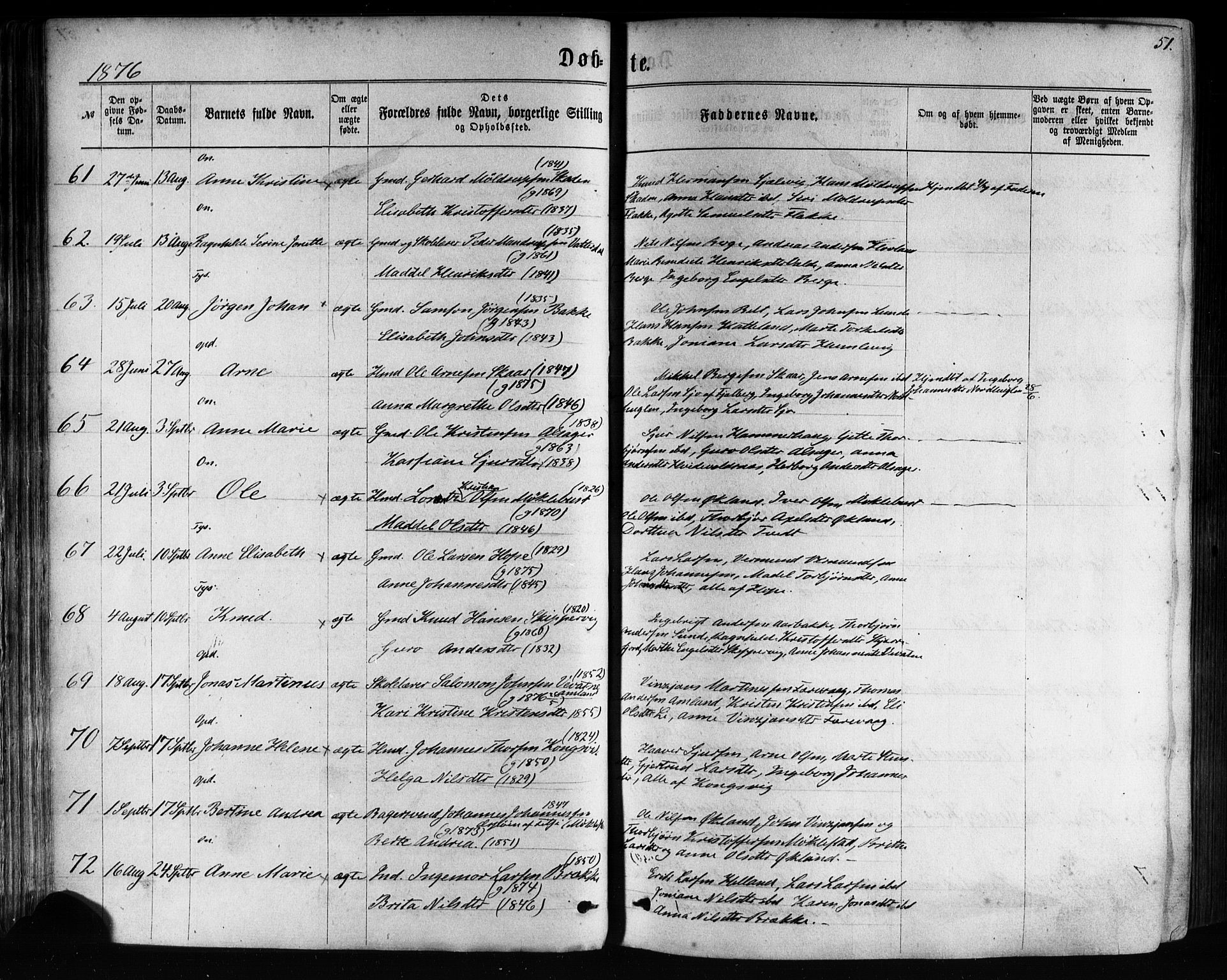 Tysnes sokneprestembete, AV/SAB-A-78601/H/Haa: Parish register (official) no. A 12, 1872-1886, p. 51
