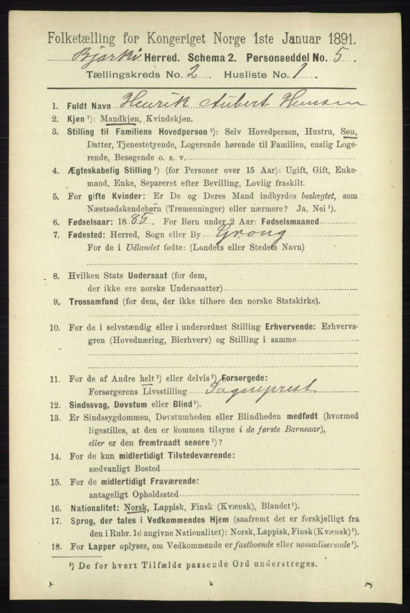 RA, 1891 census for 1915 Bjarkøy, 1891, p. 693