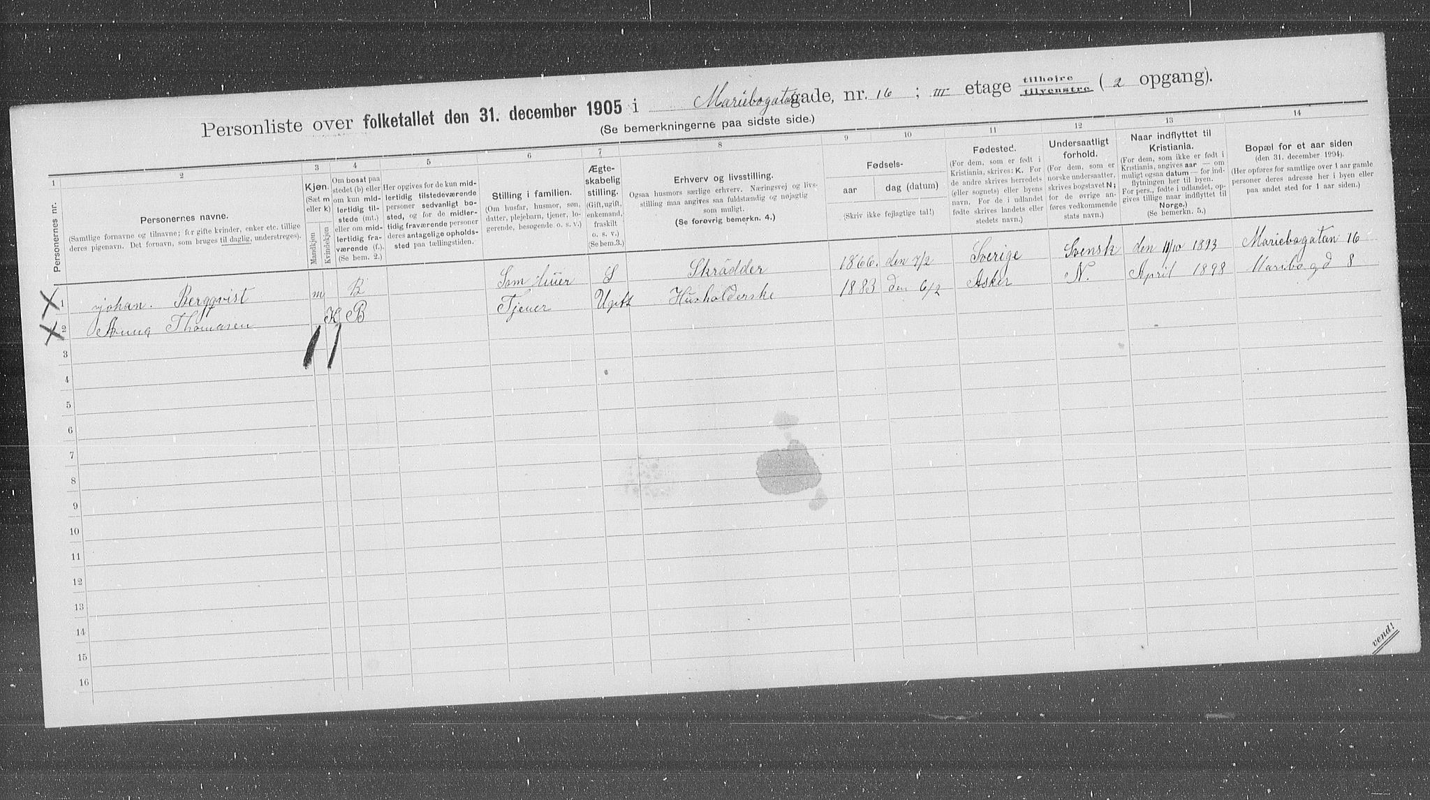 OBA, Municipal Census 1905 for Kristiania, 1905, p. 32994