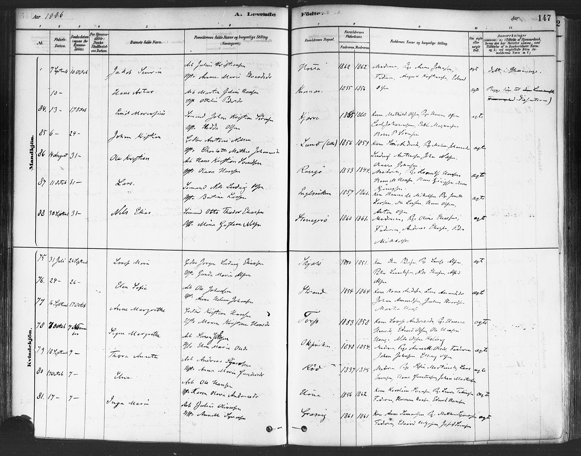 Onsøy prestekontor Kirkebøker, AV/SAO-A-10914/F/Fa/L0005: Parish register (official) no. I 5, 1878-1898, p. 147