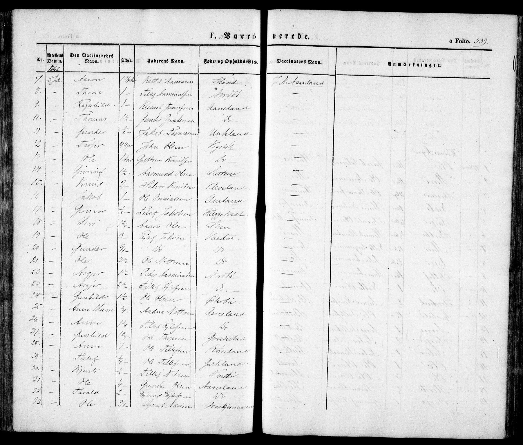 Evje sokneprestkontor, AV/SAK-1111-0008/F/Fa/Faa/L0005: Parish register (official) no. A 5, 1843-1865, p. 539