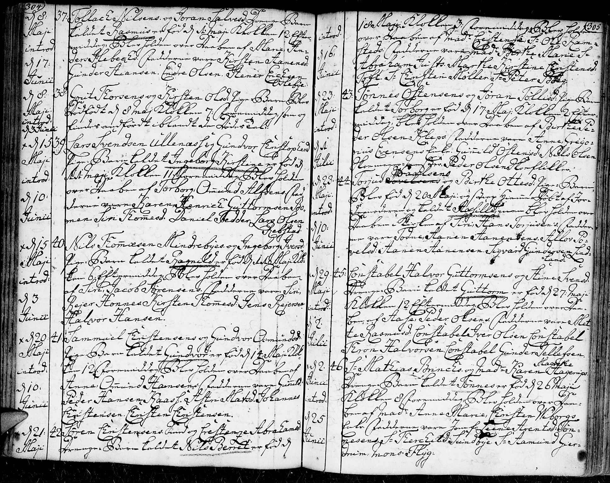 Kristiansand domprosti, AV/SAK-1112-0006/F/Fa/L0002: Parish register (official) no. A 2, 1755-1778, p. 304-305