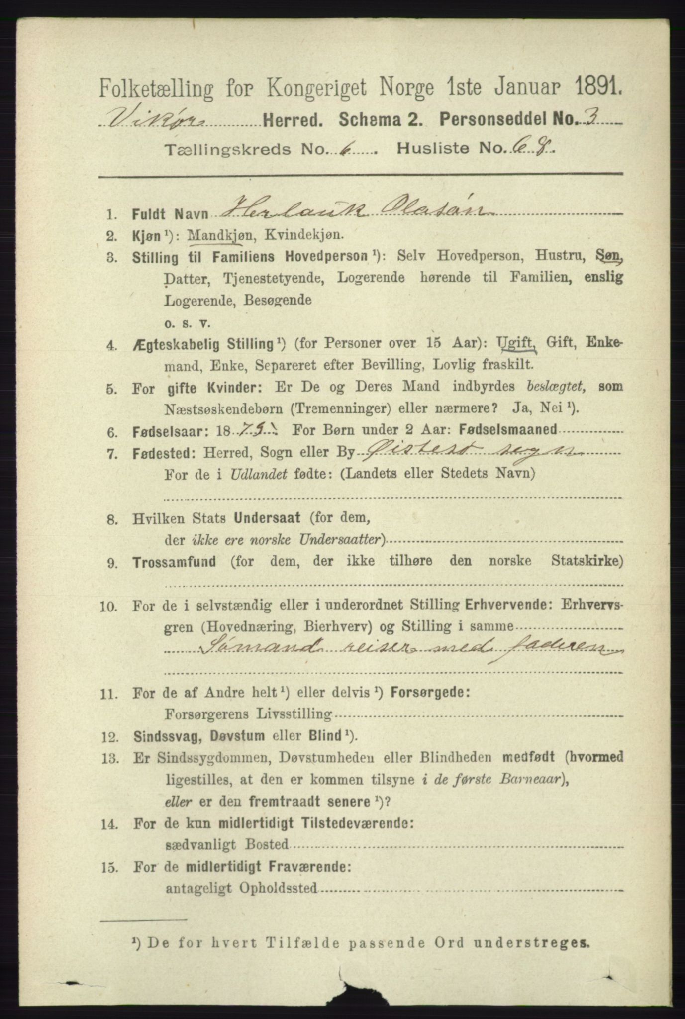 RA, 1891 census for 1238 Vikør, 1891, p. 2191